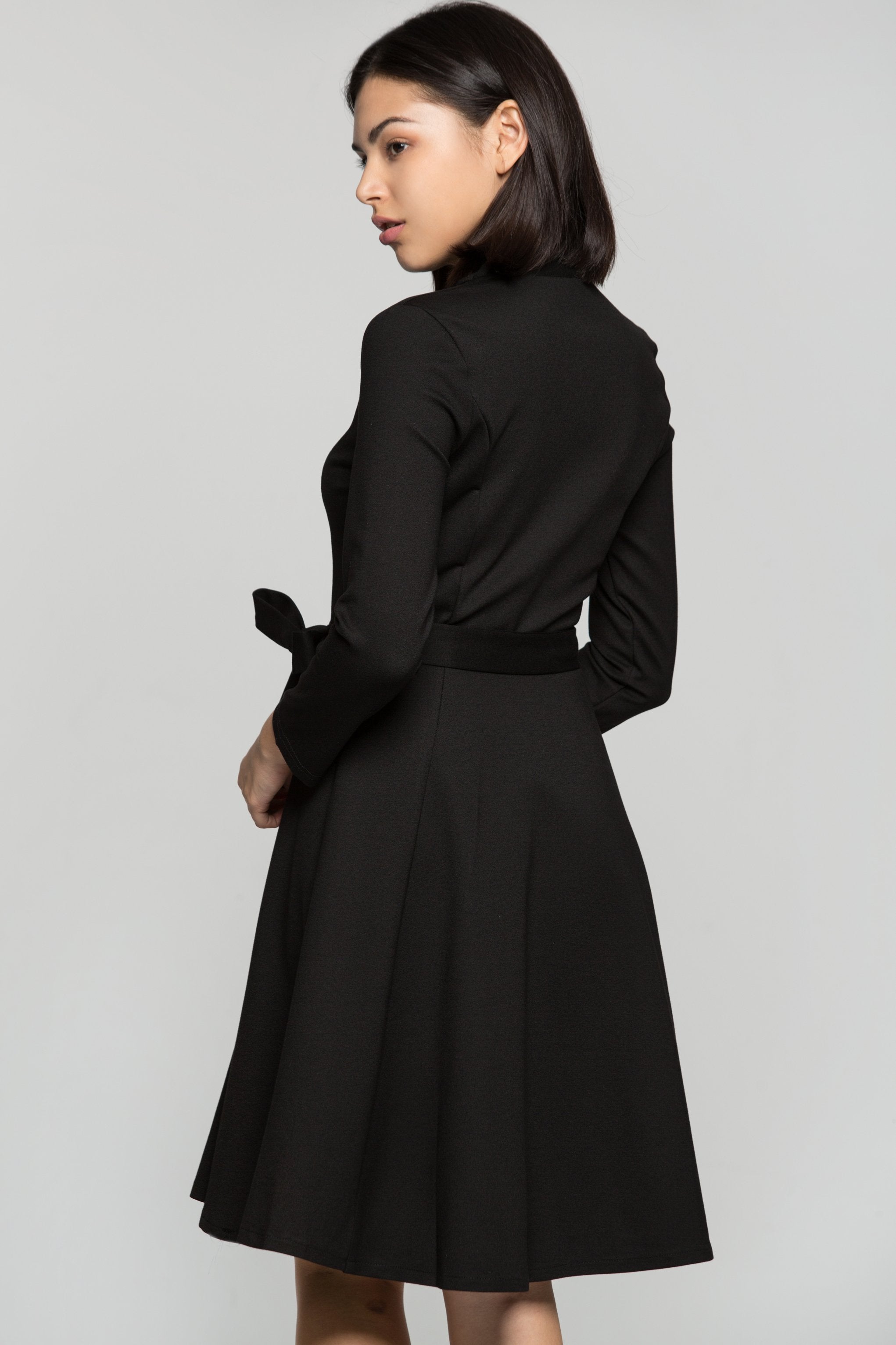 Black Midi Dress with Bow Belt - ownthelooks-Development