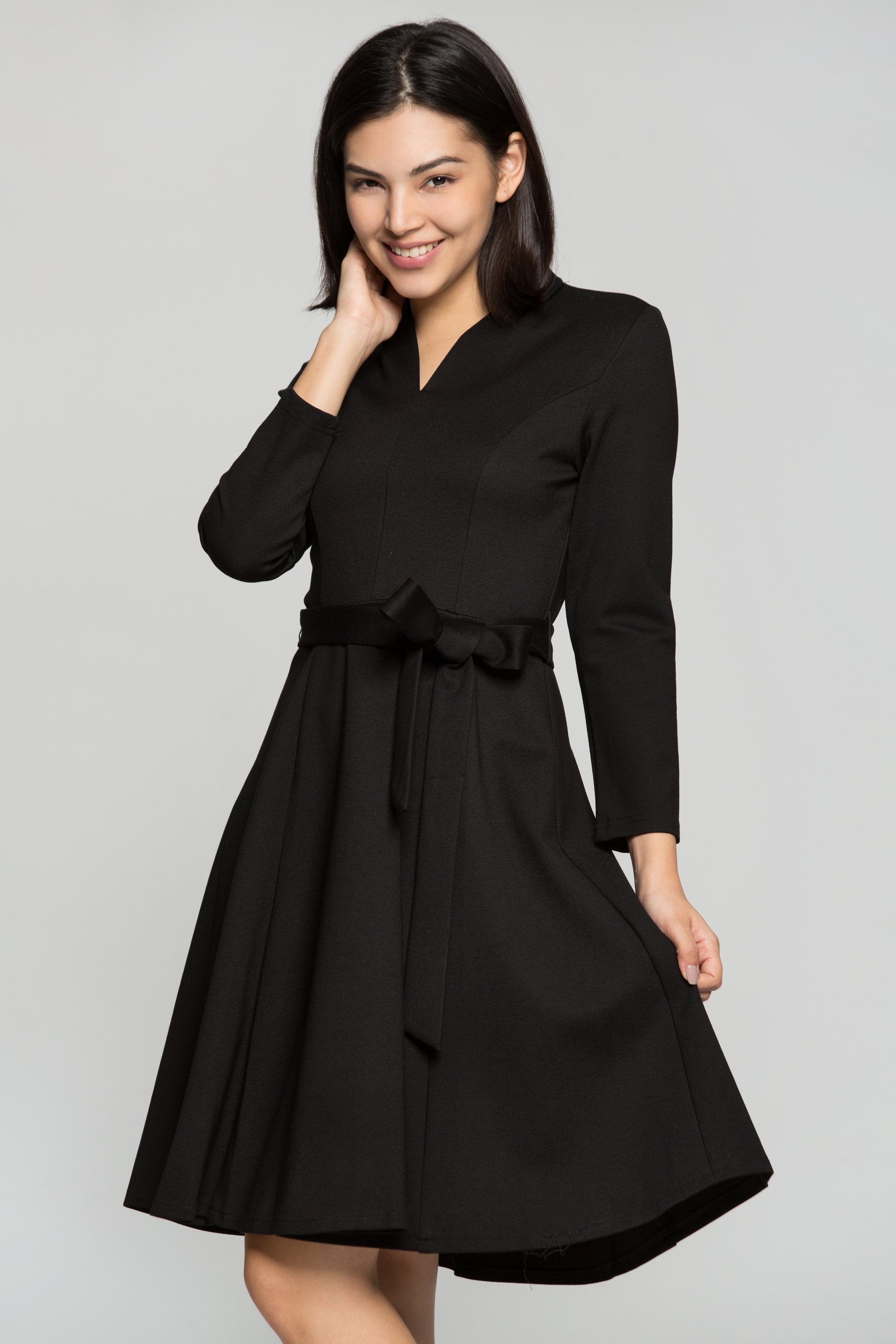 Black Midi Dress with Bow Belt - ownthelooks-Development