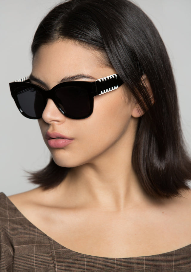 Black Oversized White Stripes Frame Sunglasses - ownthelooks-Development