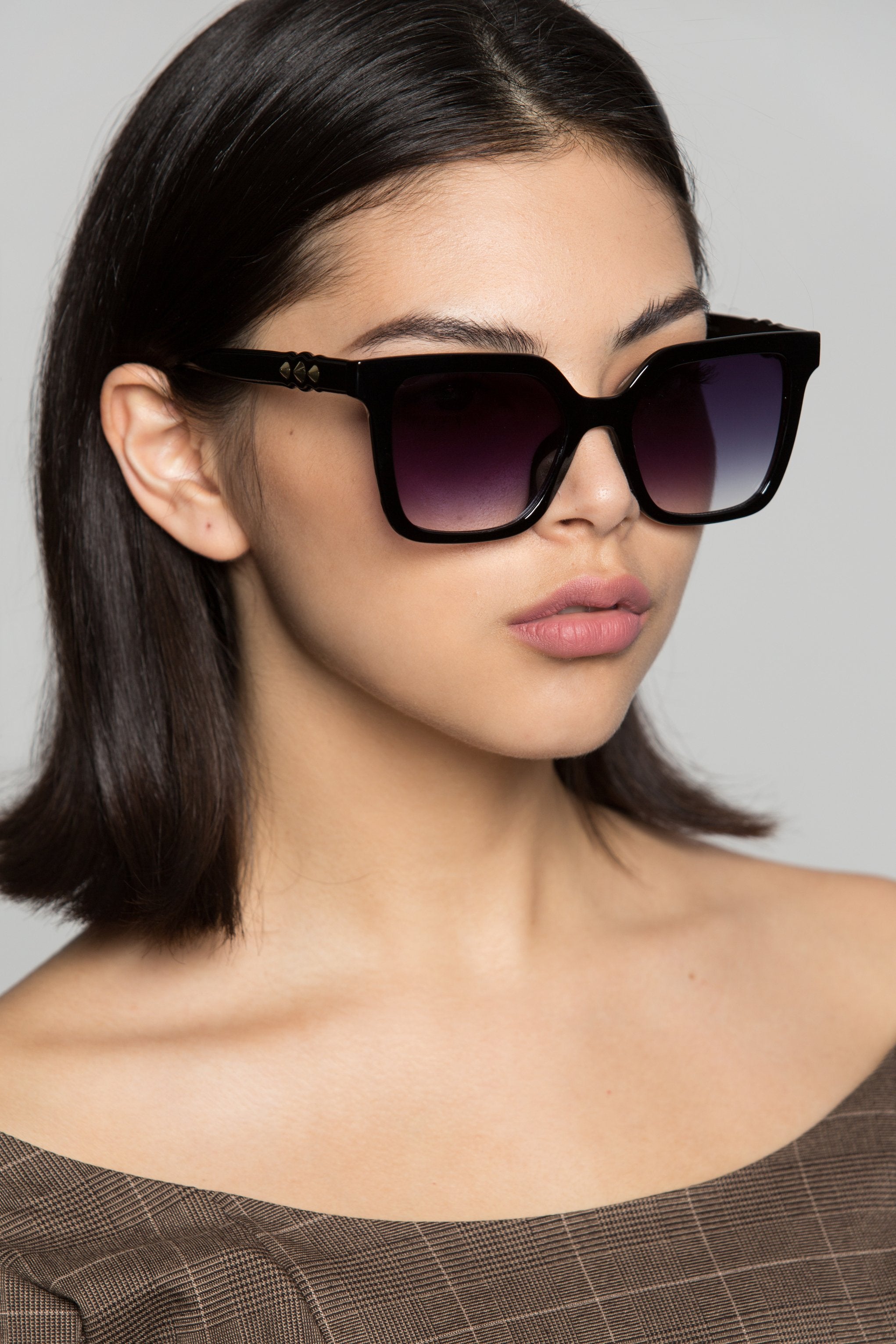 Black Solid Transparent Rectangular Sunglasses - ownthelooks-Development