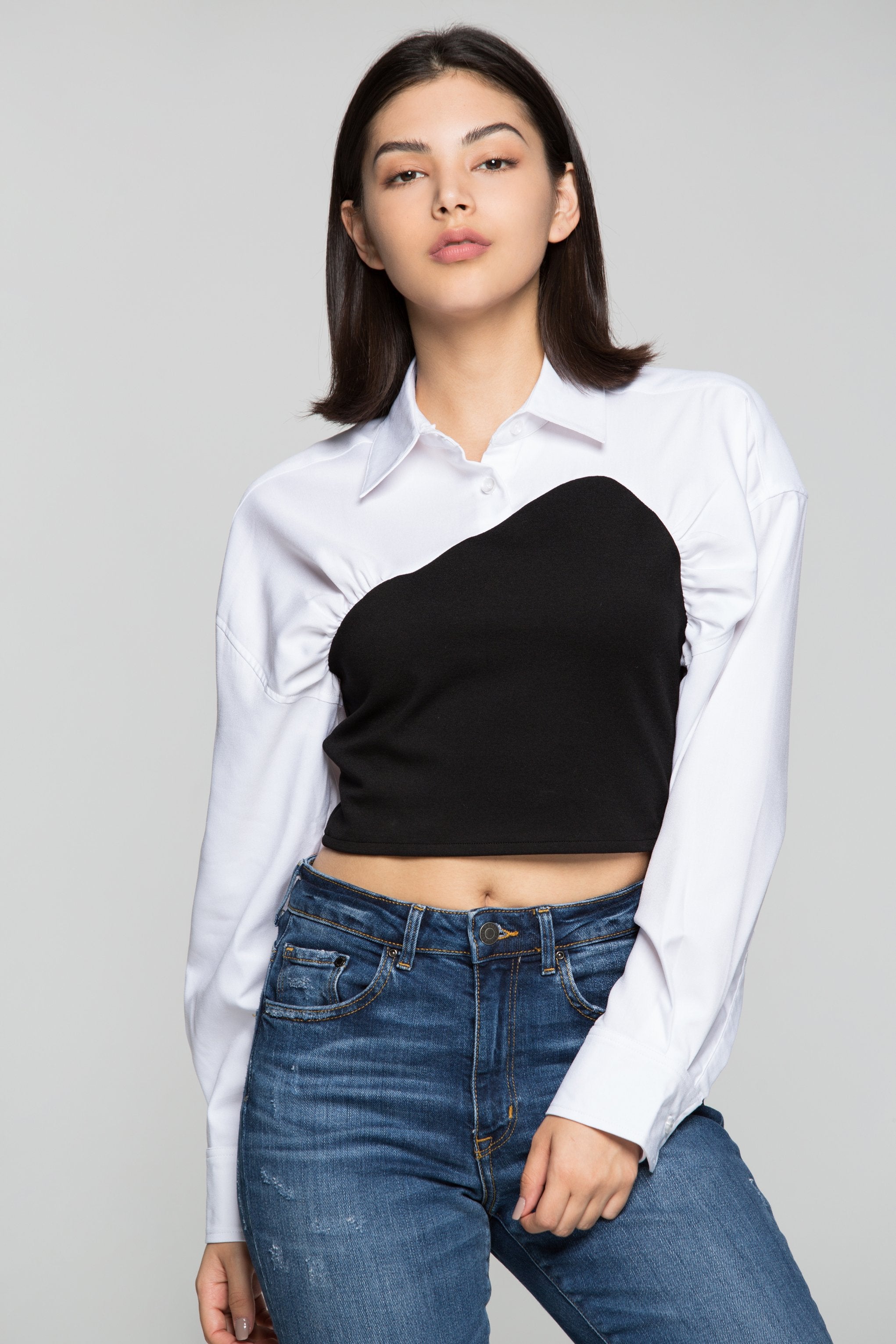 Black T-Shirt on White Raglan Sleeves Shirt - ownthelooks-Development