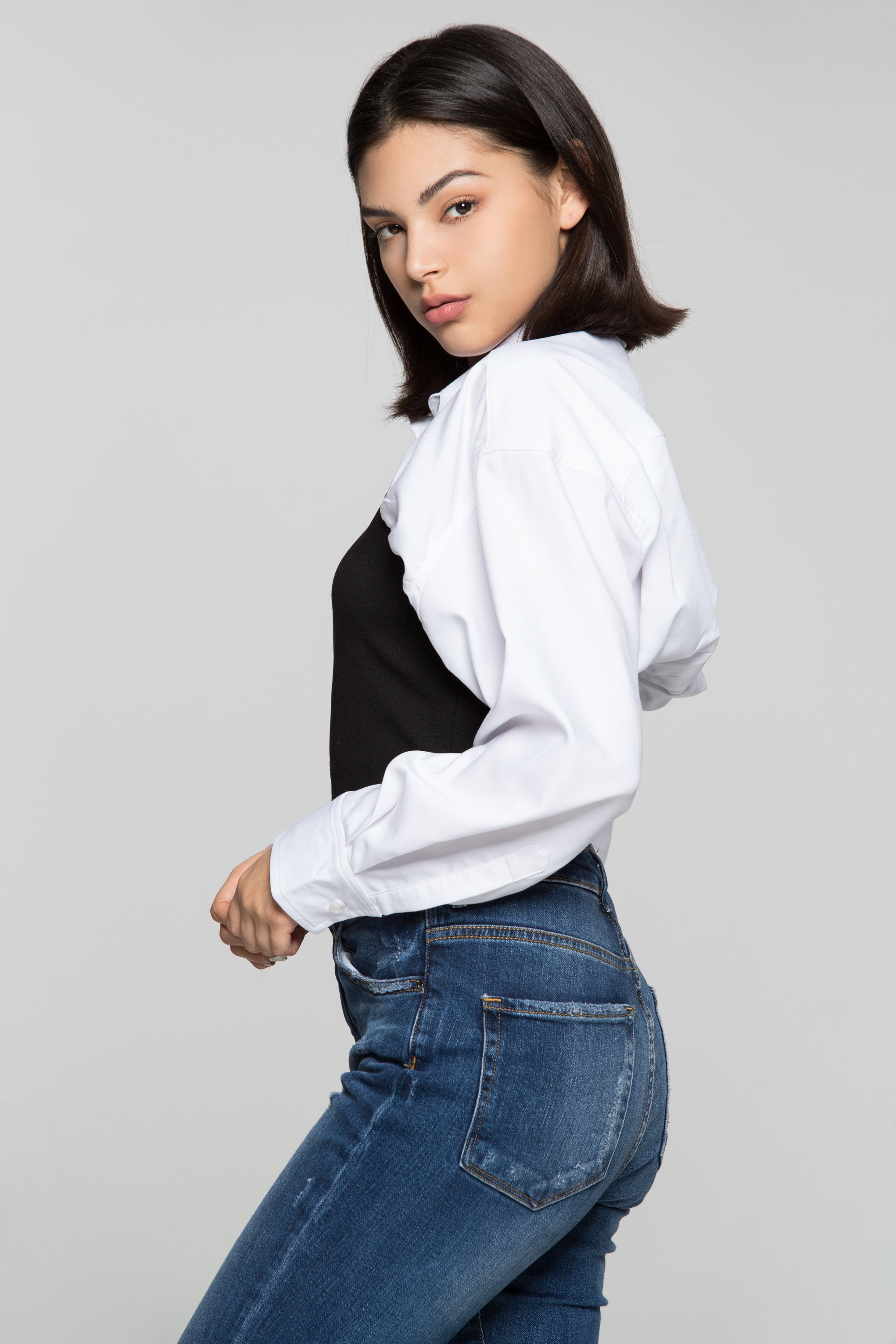 Black T-Shirt on White Raglan Sleeves Shirt - ownthelooks-Development