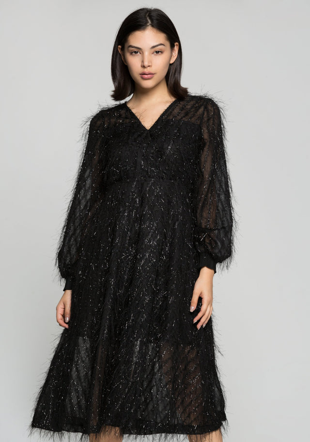 Black Threads Embossed Midi Dress - ownthelooks-Development