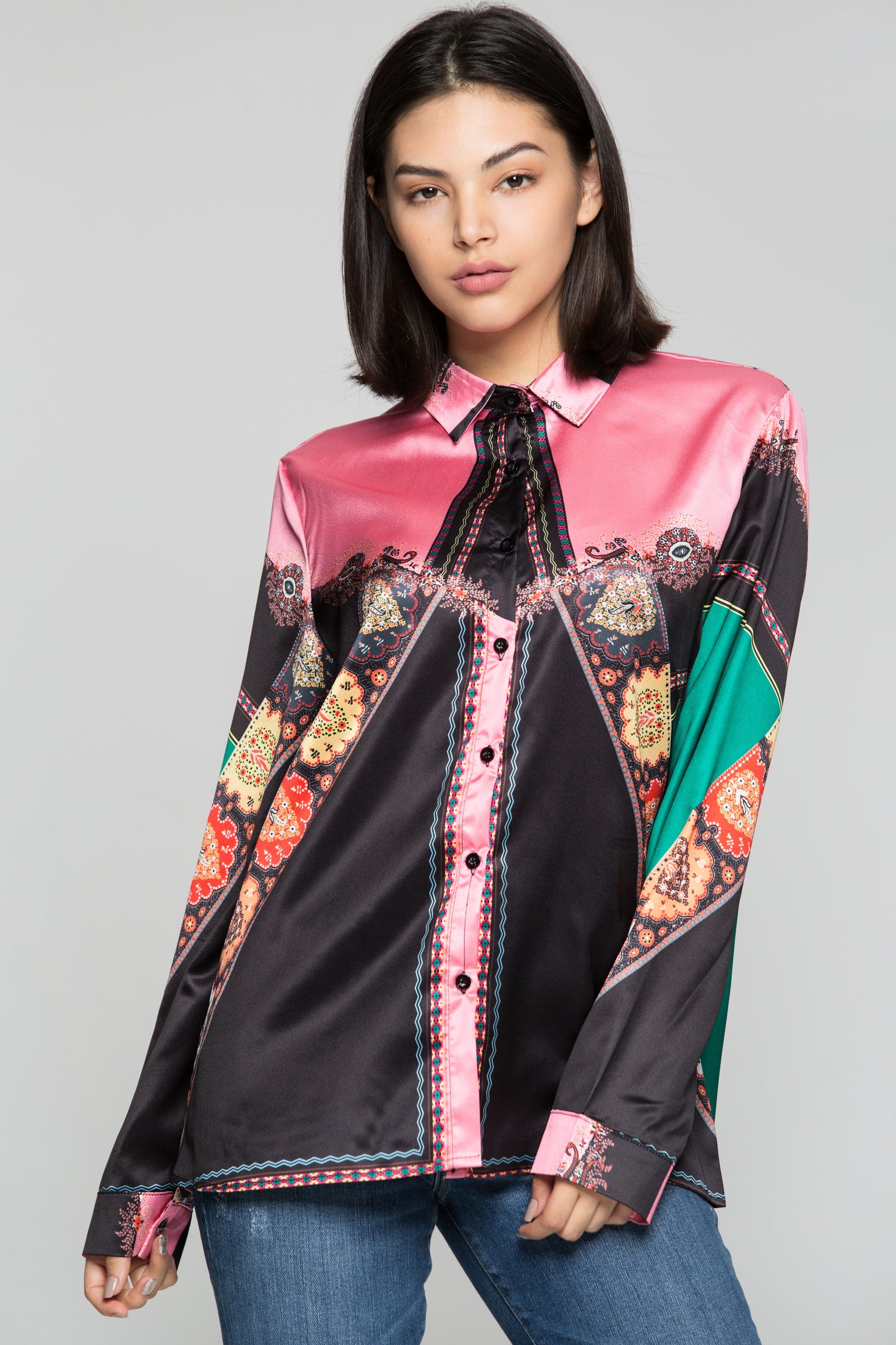 Black and Bright Pink Colorful Mixed Prints Shirt - ownthelooks-Development