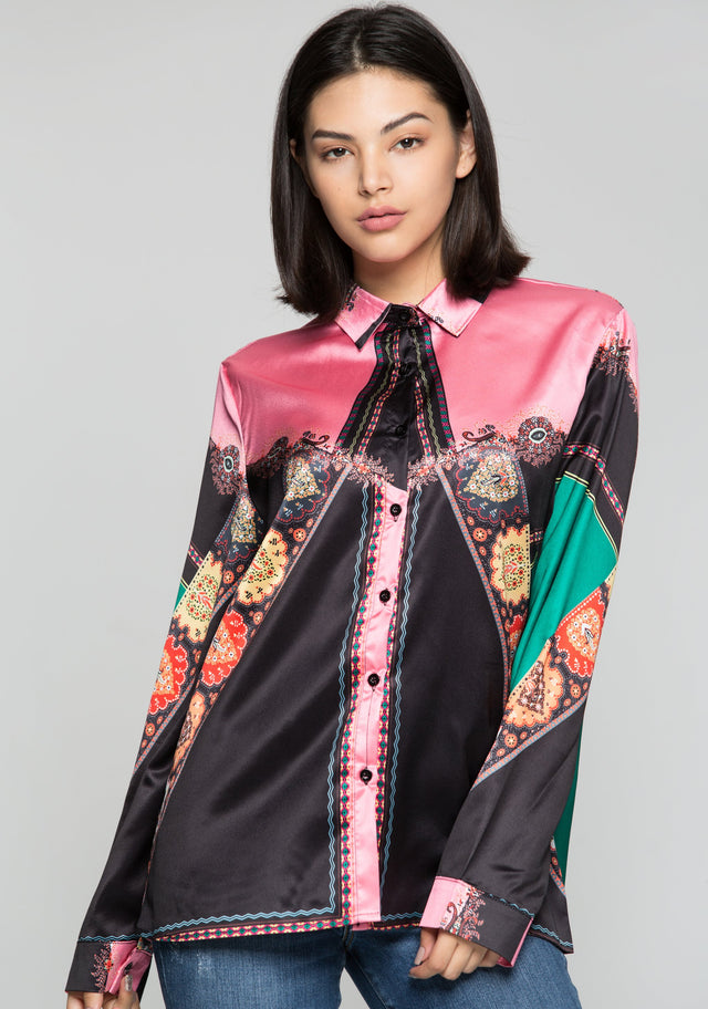 Black and Bright Pink Colorful Mixed Prints Shirt - ownthelooks-Development