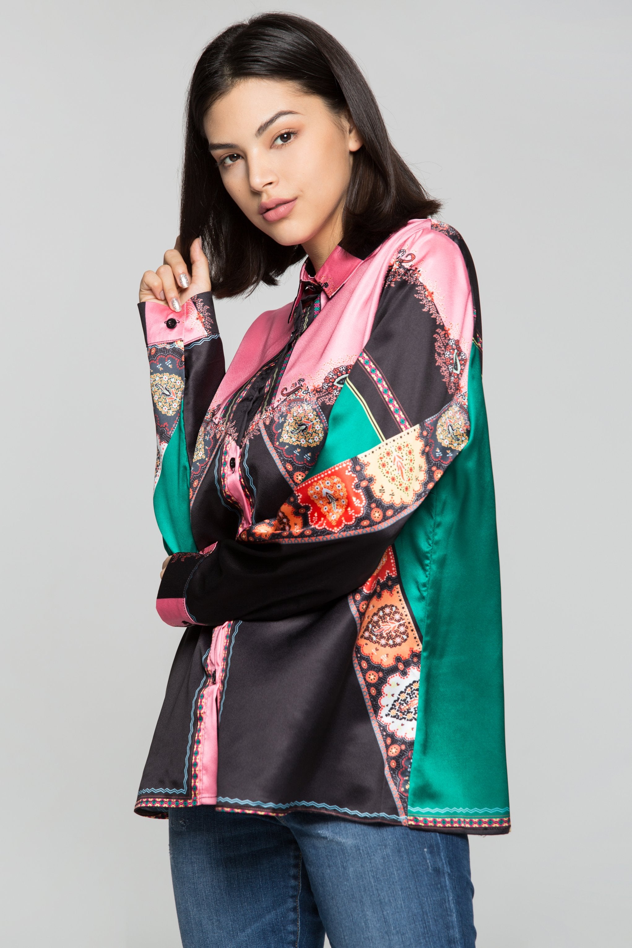 Black and Bright Pink Colorful Mixed Prints Shirt - ownthelooks-Development