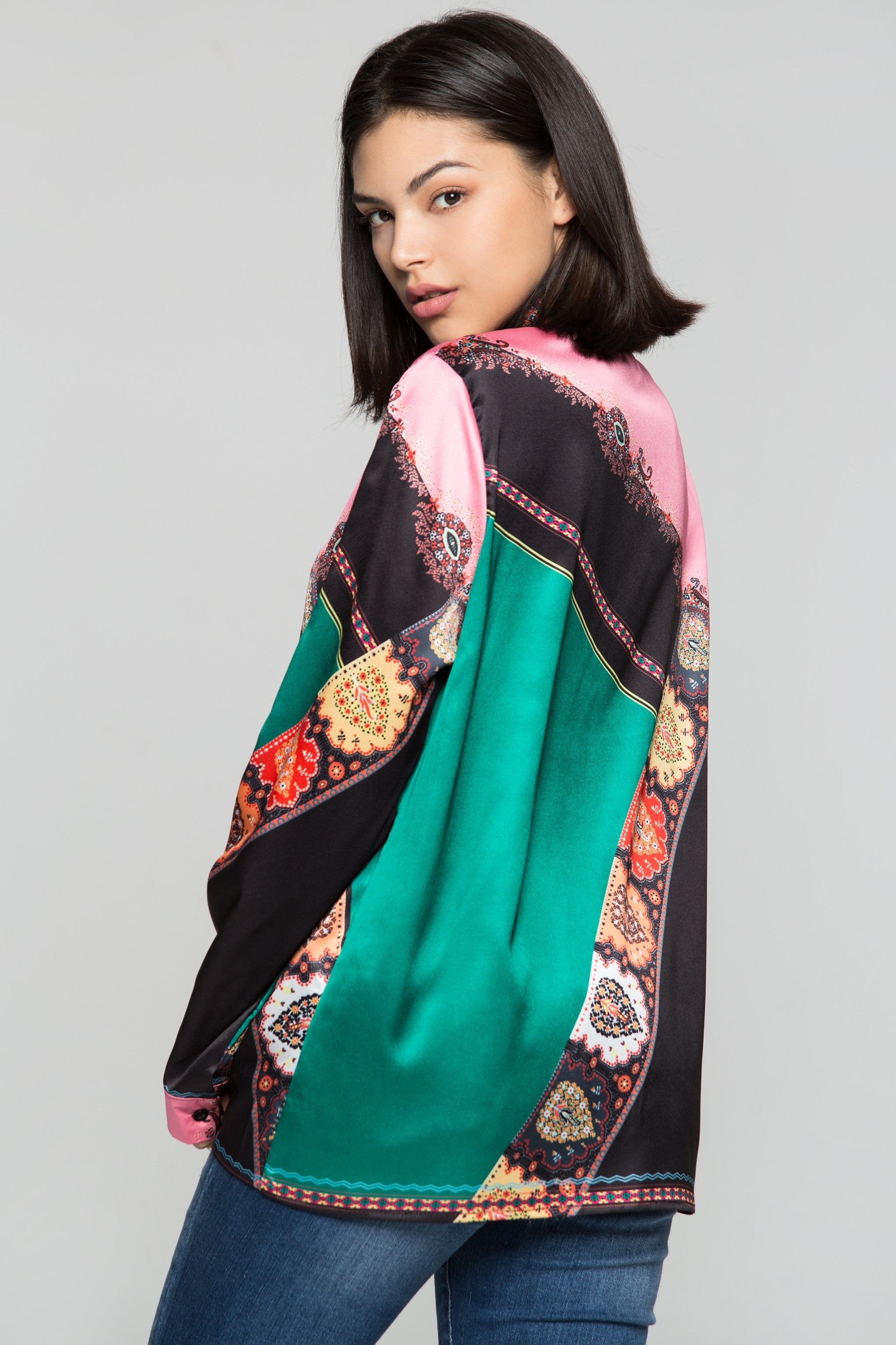 Black and Bright Pink Colorful Mixed Prints Shirt - ownthelooks-Development