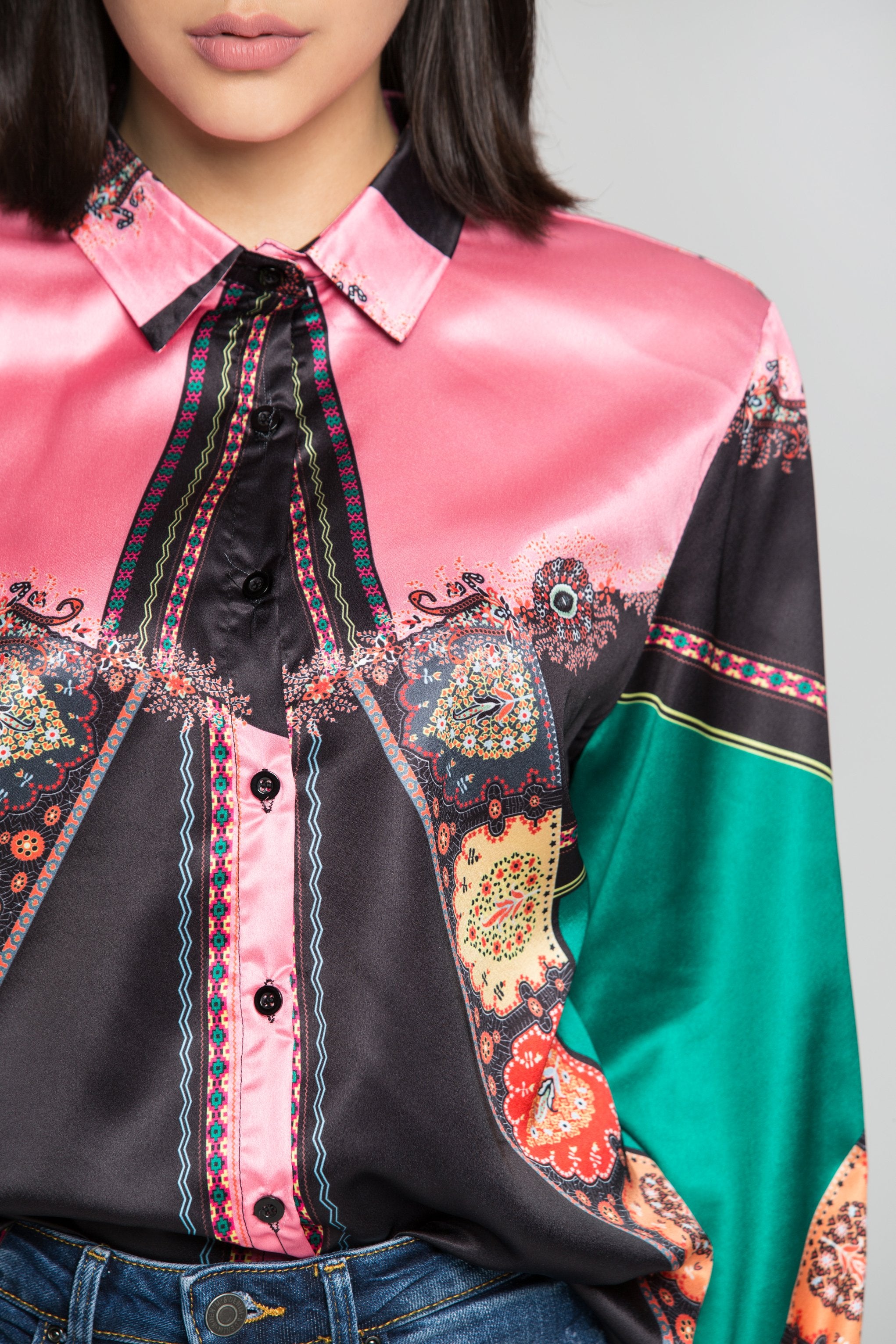 Black and Bright Pink Colorful Mixed Prints Shirt - ownthelooks-Development