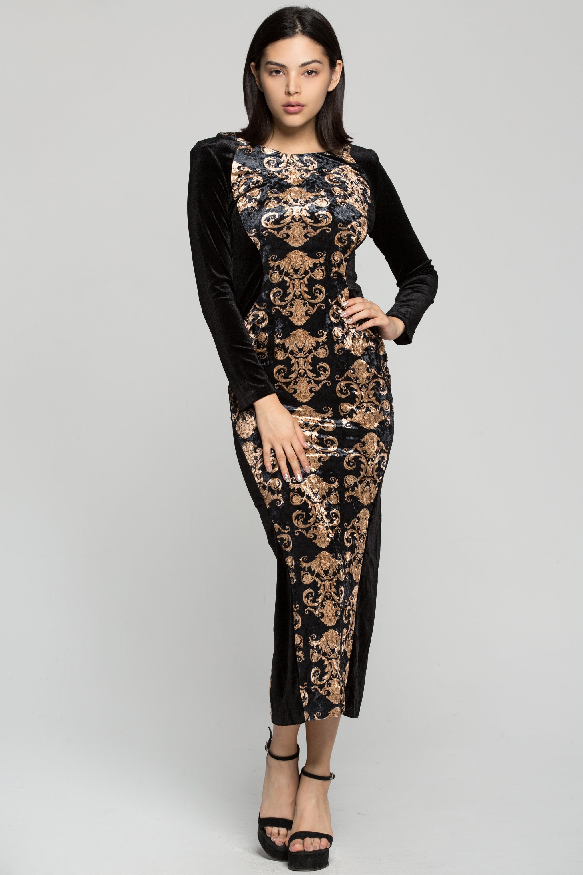 Black and Cream Lace Maxi Dress - ownthelooks-Development