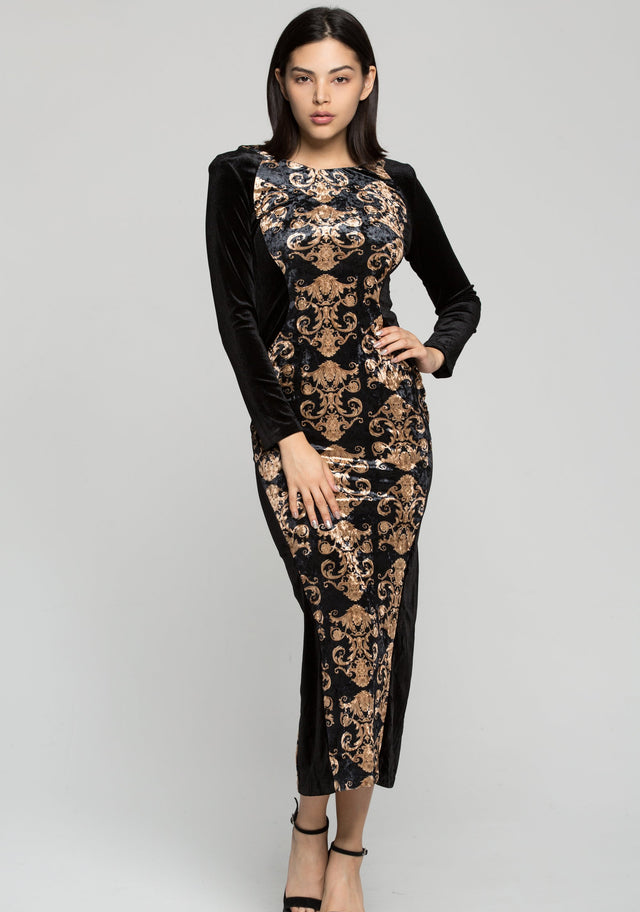 Black and Cream Lace Maxi Dress - ownthelooks-Development