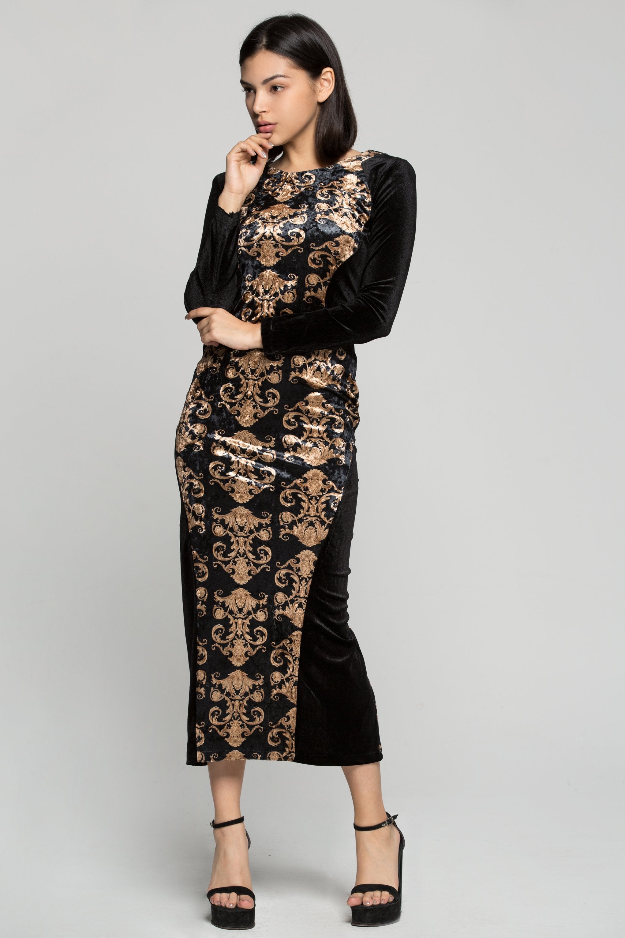 Black and Cream Lace Maxi Dress - ownthelooks-Development