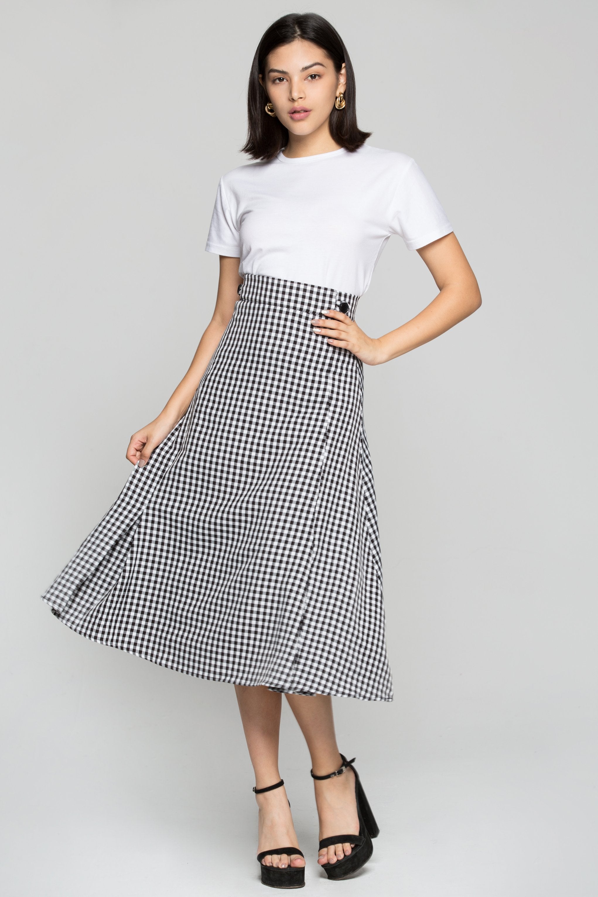 Black and White Check with Pleats Pencil Skirt - ownthelooks-Development