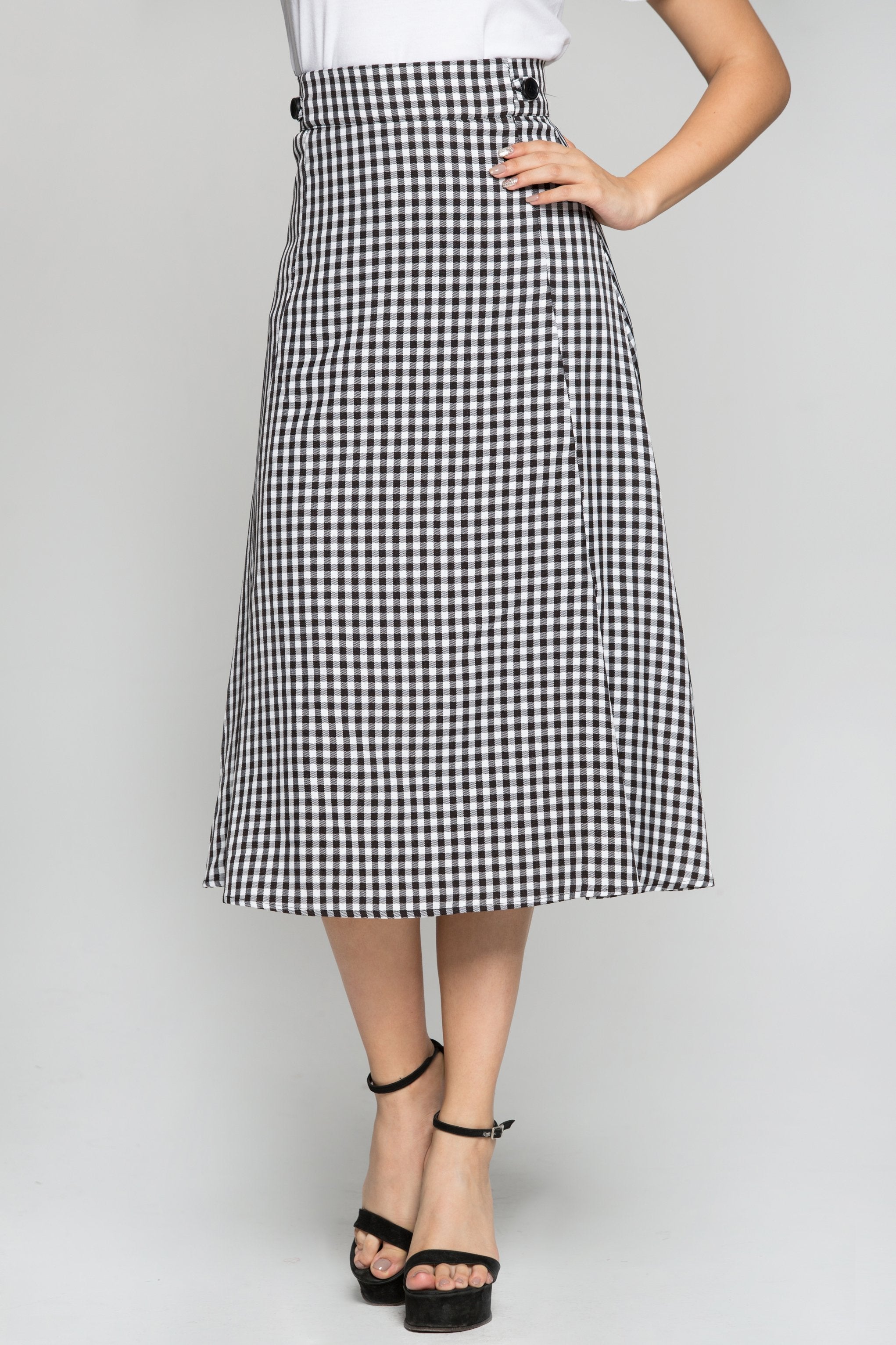 Black and White Check with Pleats Pencil Skirt - ownthelooks-Development