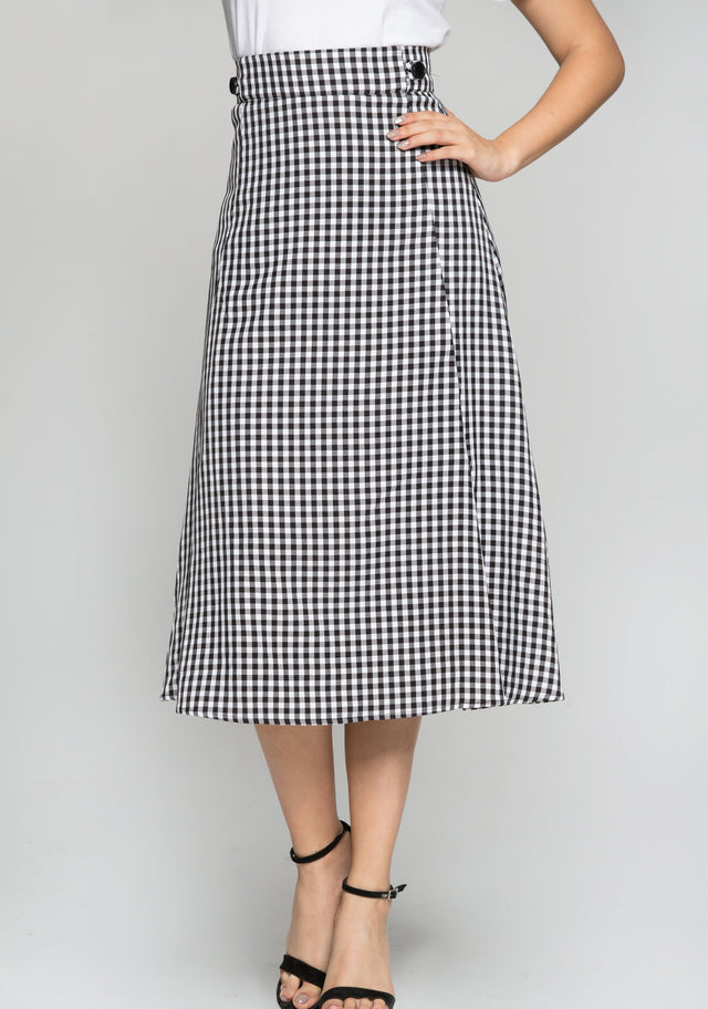 Black and White Check with Pleats Pencil Skirt - ownthelooks-Development