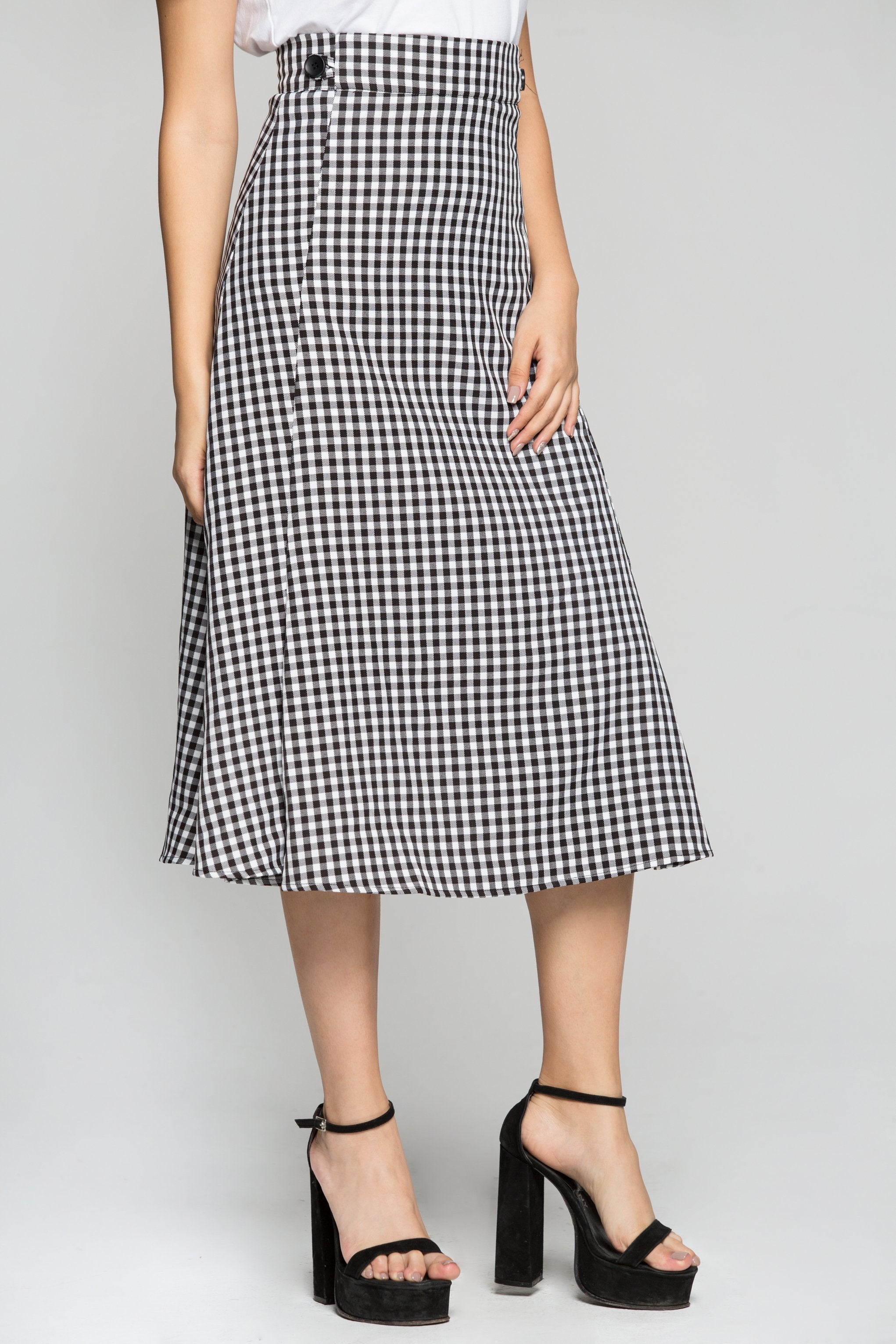 Black and White Check with Pleats Pencil Skirt - ownthelooks-Development