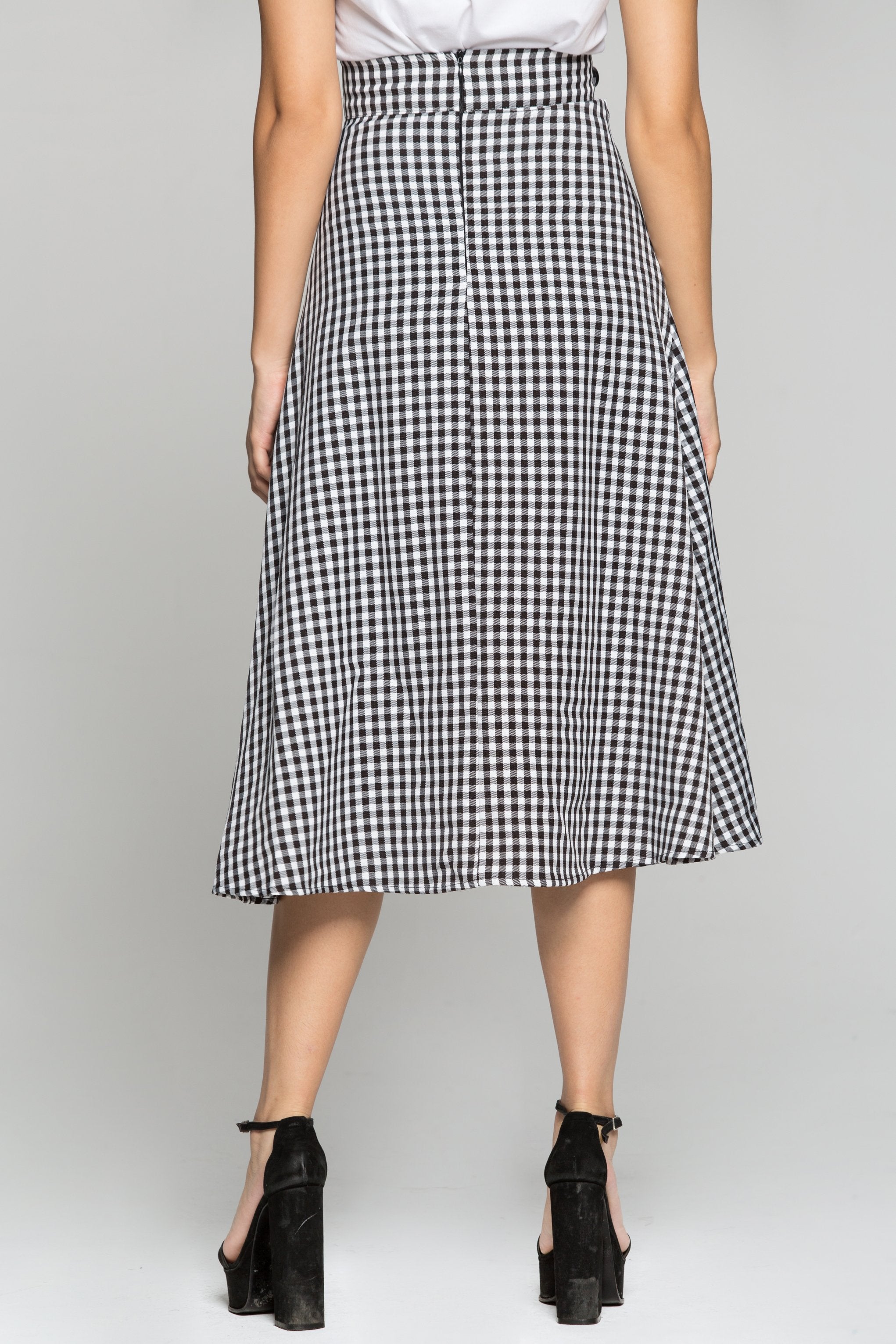 Black and White Check with Pleats Pencil Skirt - ownthelooks-Development