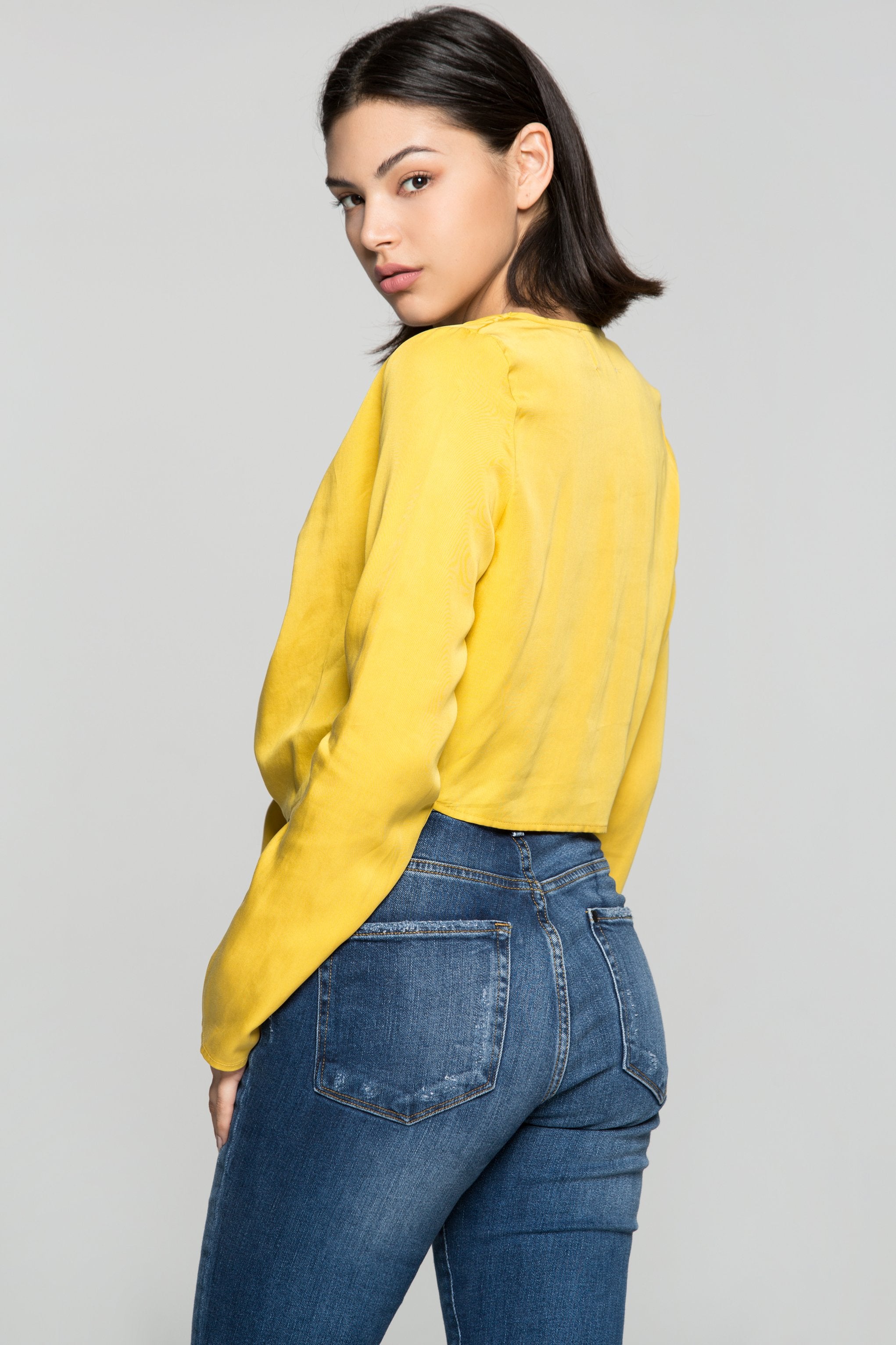 Butter Yellow Tie Up Knot Crop Top - ownthelooks-Development