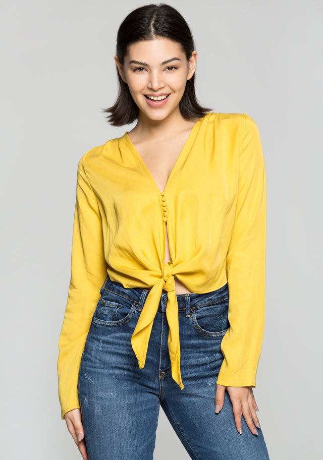 Butter Yellow Tie Up Knot Crop Top - ownthelooks-Development