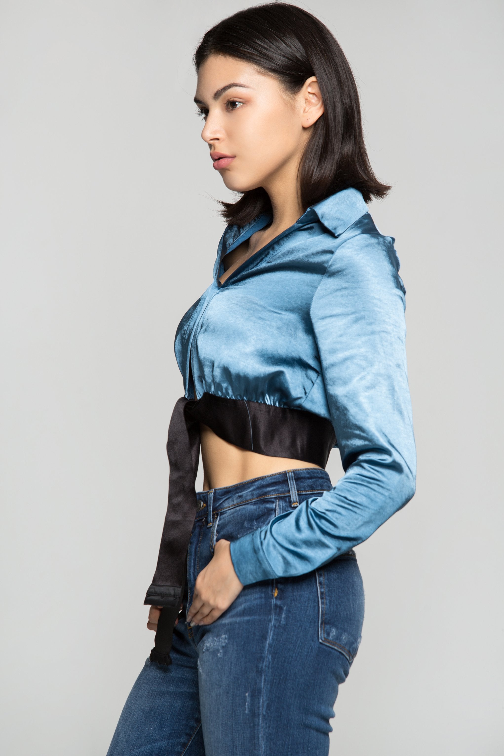Carolina Blue Silk Crop Shirt - ownthelooks-Development