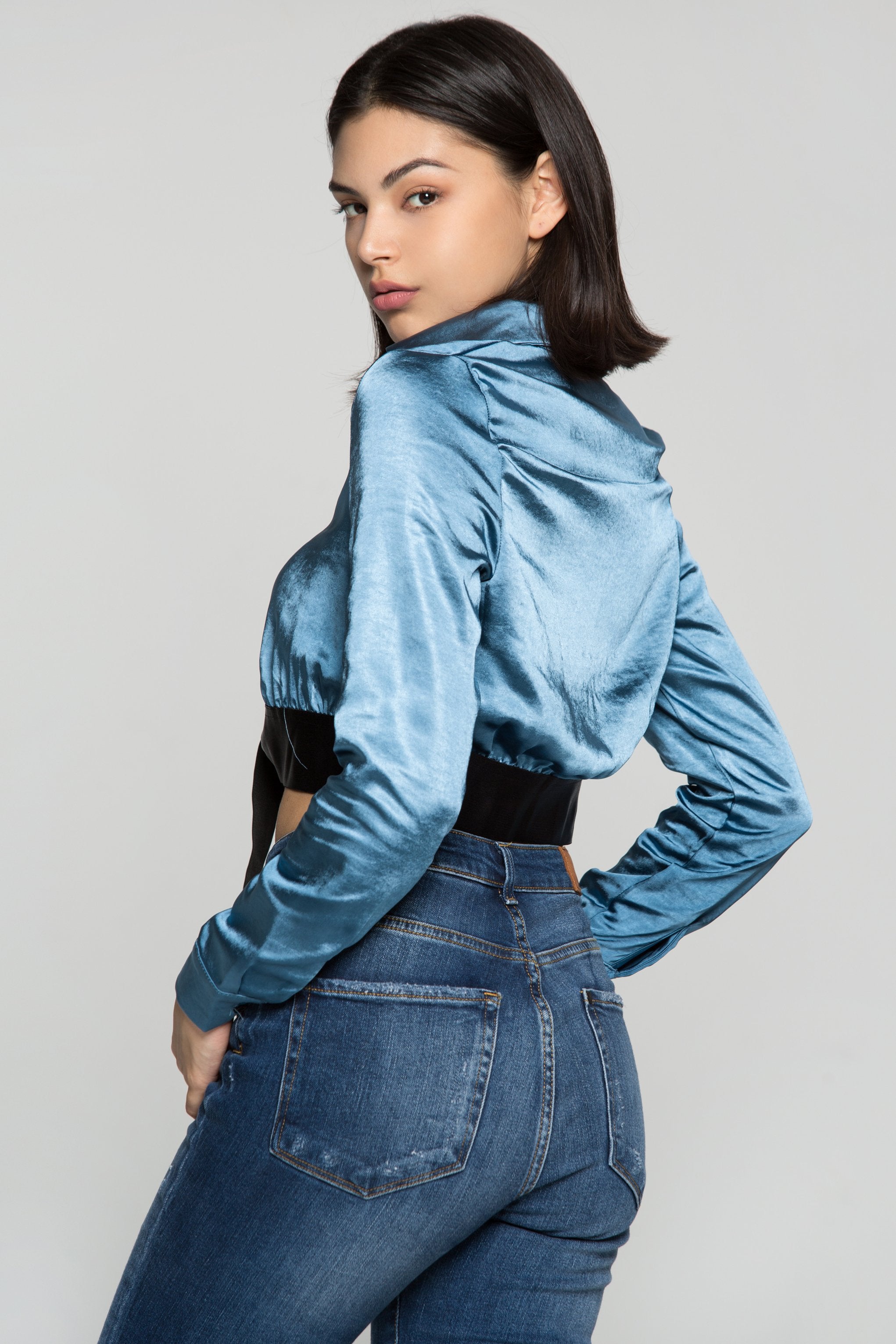 Carolina Blue Silk Crop Shirt - ownthelooks-Development