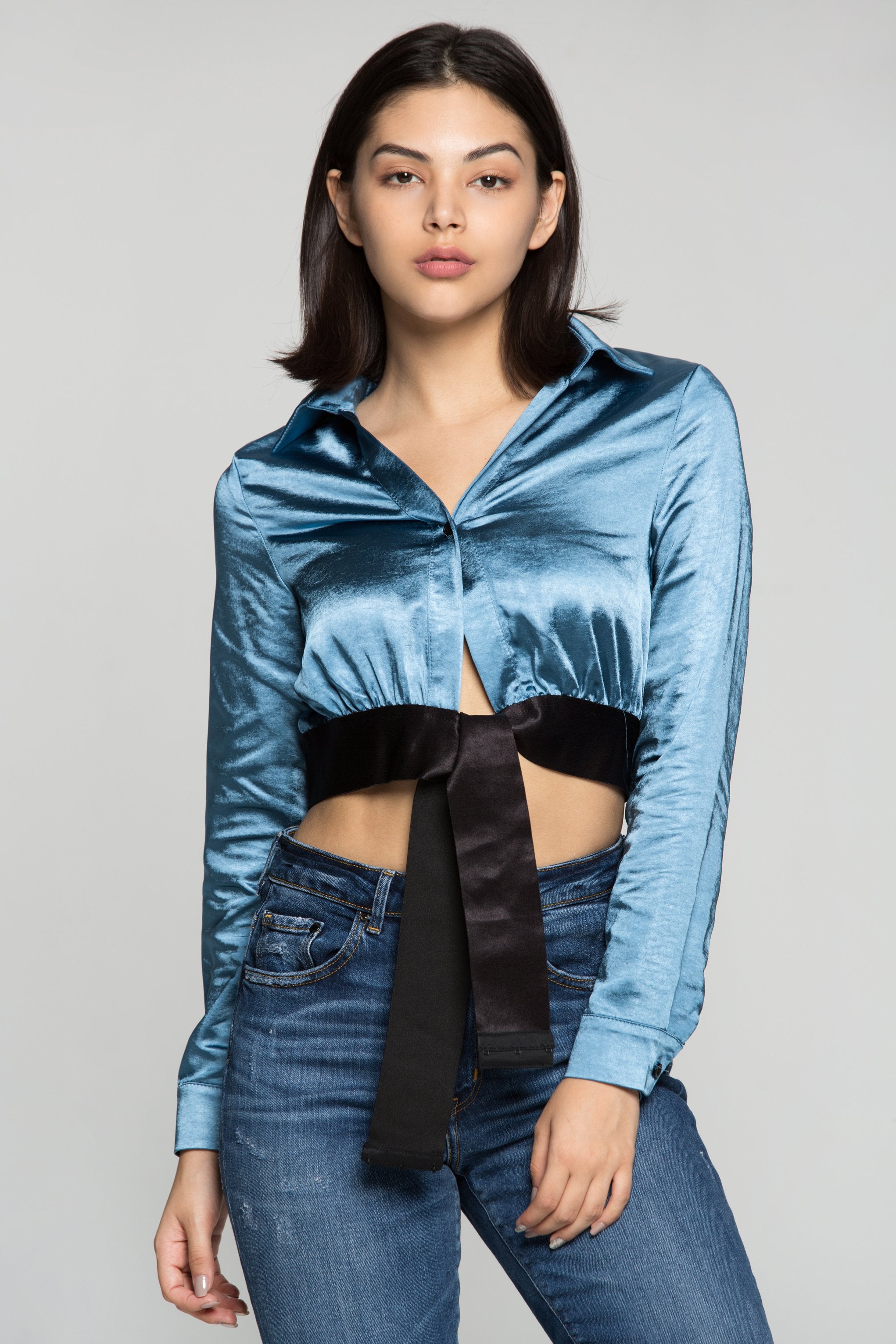 Carolina Blue Silk Crop Shirt - ownthelooks-Development