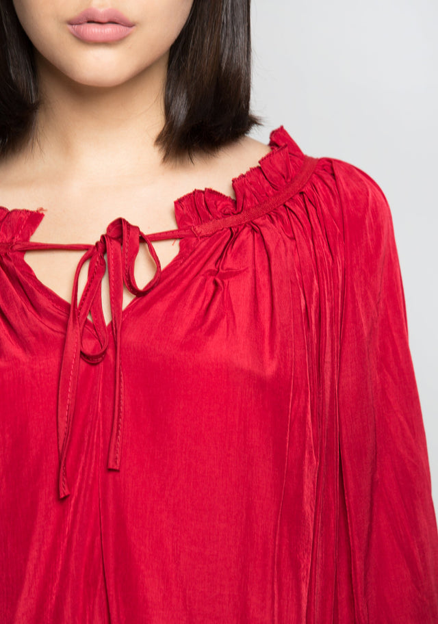 Cherry Red Gathers Smocked Sleeves Top - ownthelooks-Development