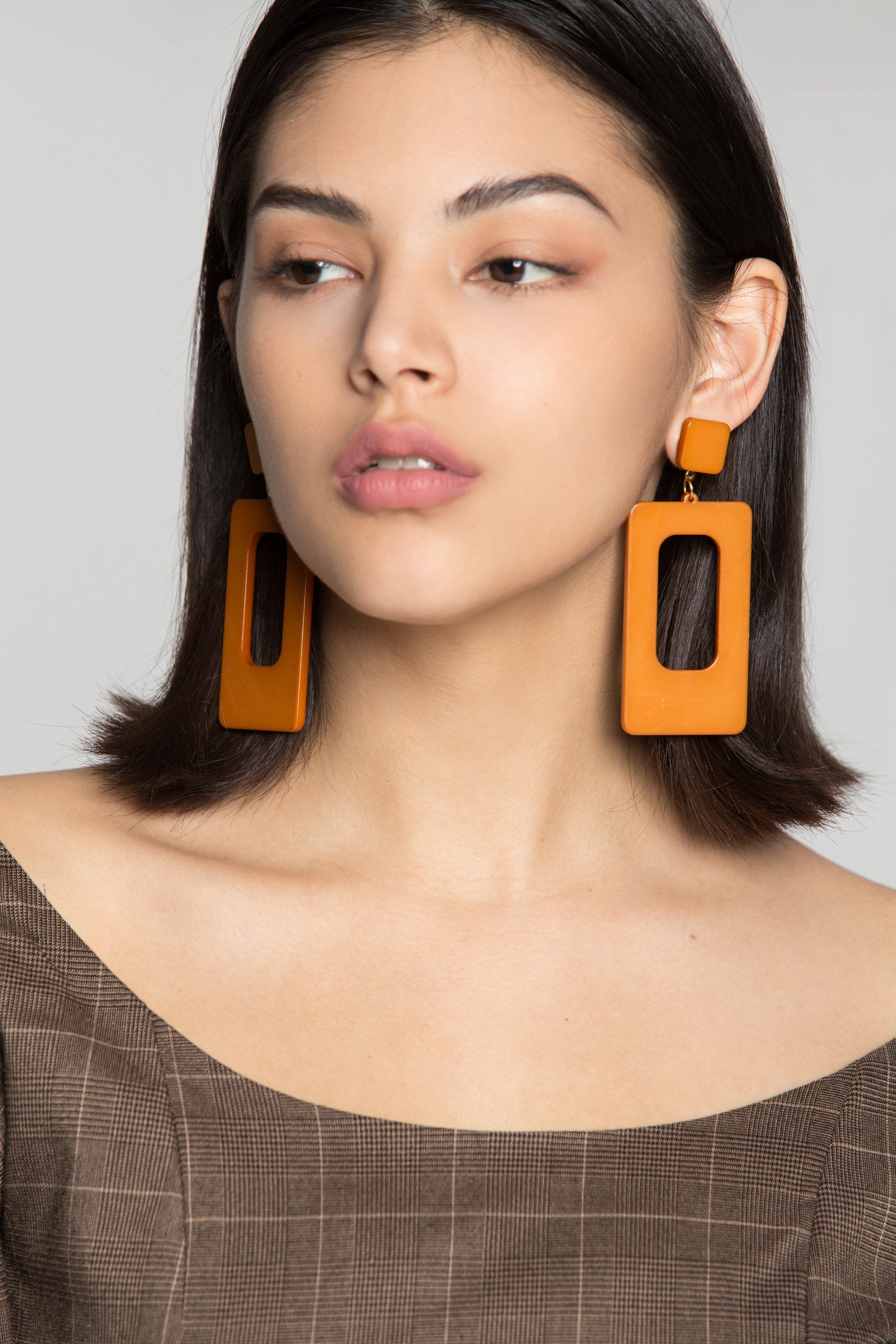 Copper Brown Rectangular Studs Earrings - ownthelooks-Development