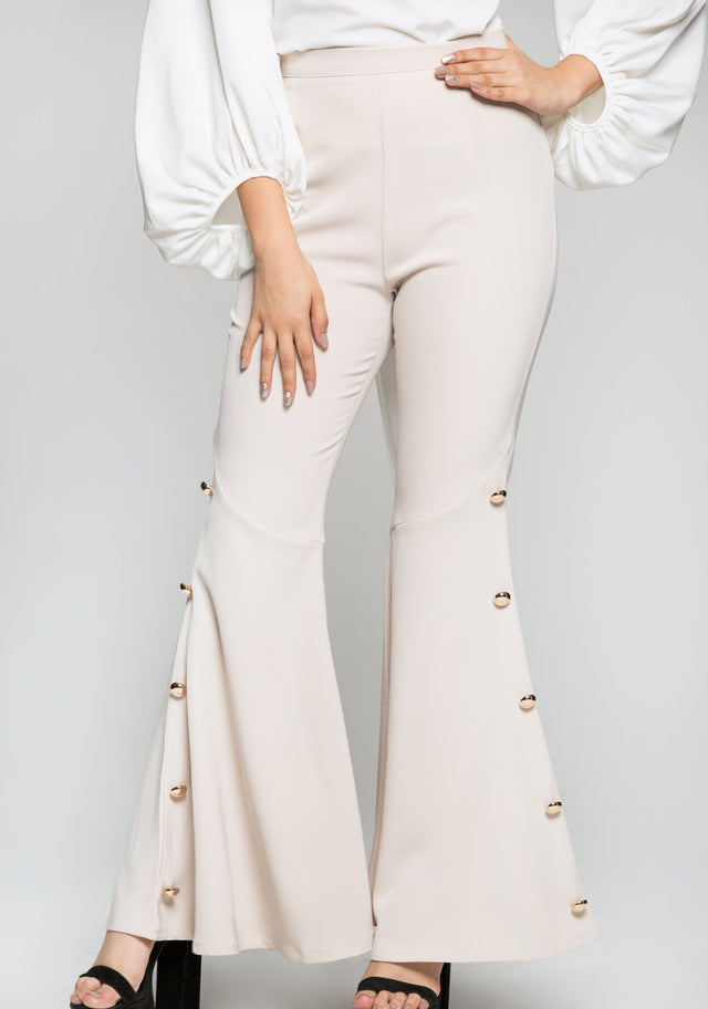 Cream Buttoned Bell Pants - ownthelooks-Development