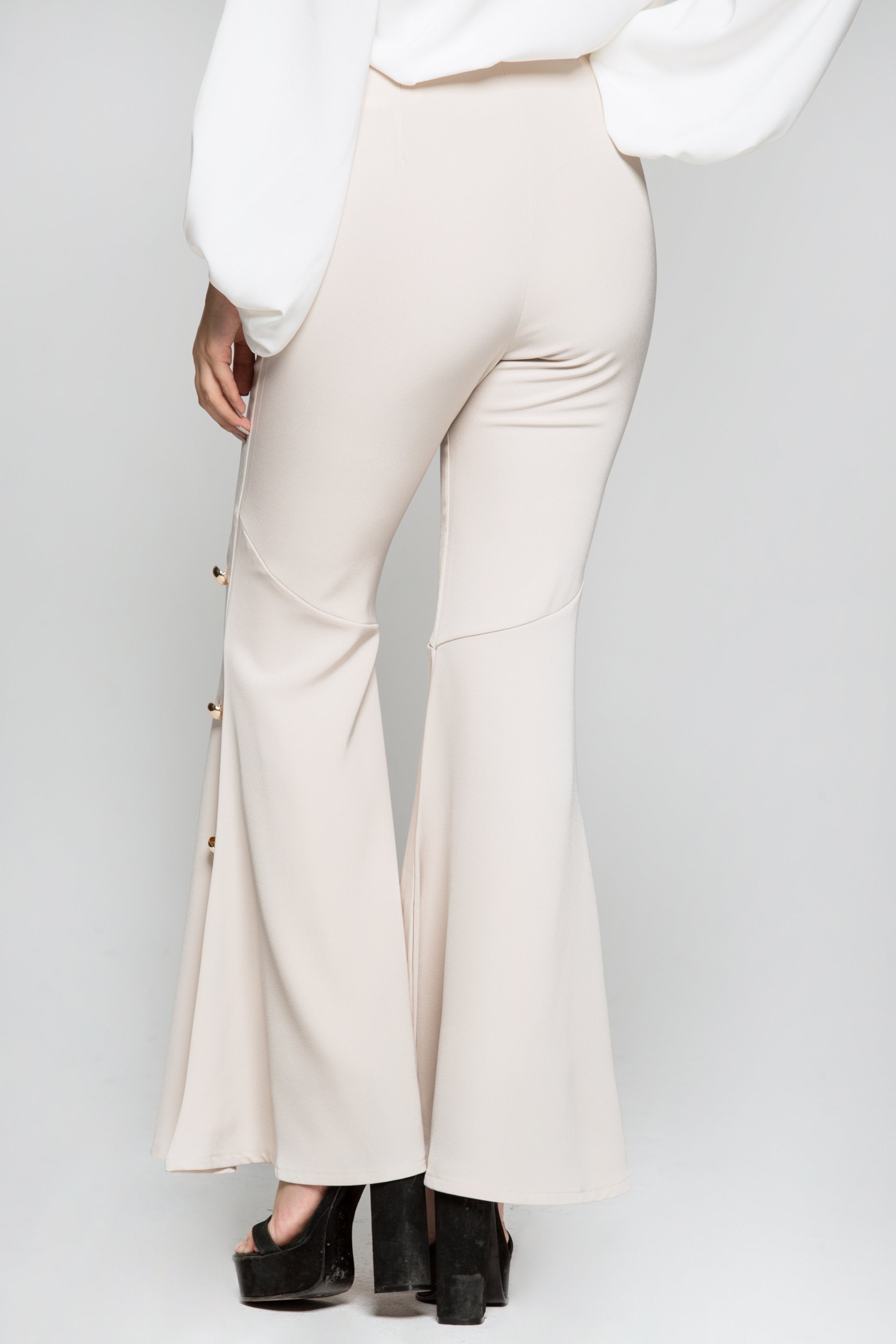 Cream Buttoned Bell Pants - ownthelooks-Development