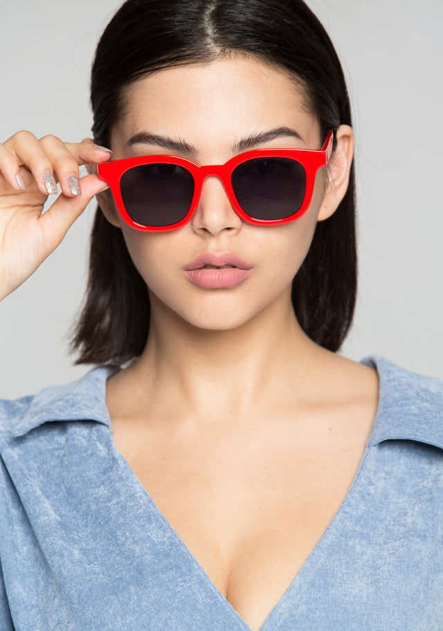 Crimson Red and Brown Wayfarer Sunglasses - ownthelooks-Development