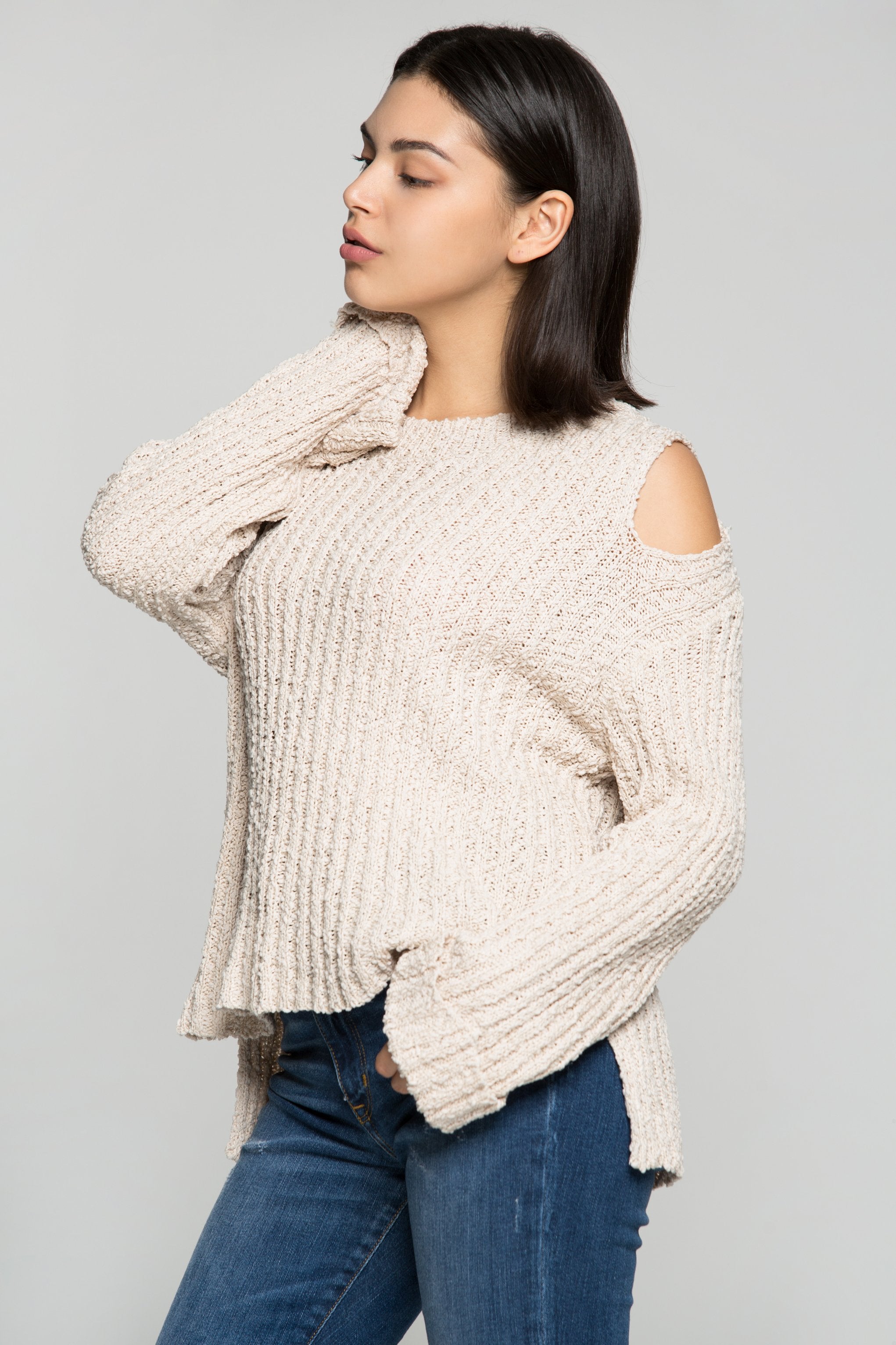 Fawn Cold Shoulder Sweater Top - ownthelooks-Development