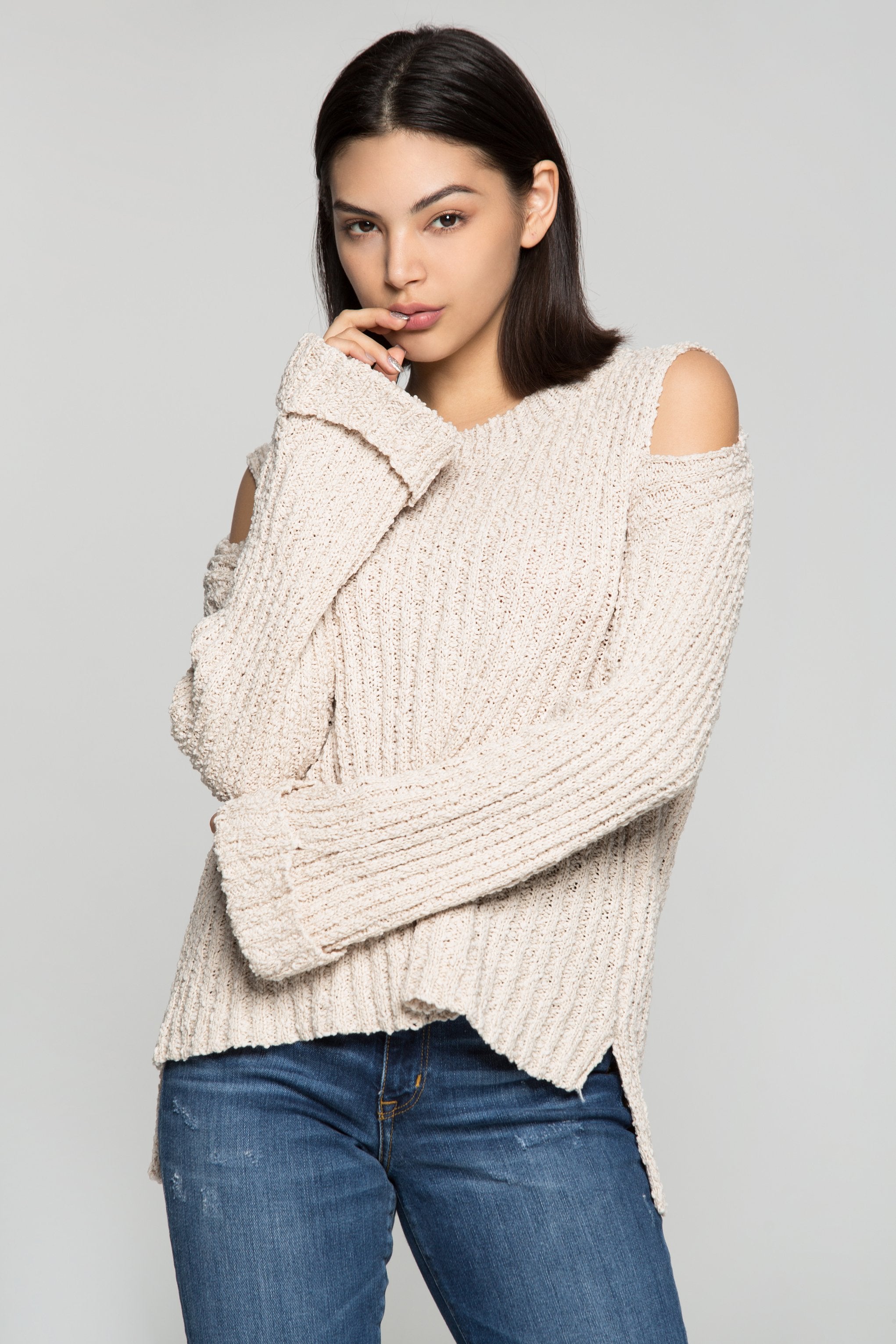 Fawn Cold Shoulder Sweater Top - ownthelooks-Development