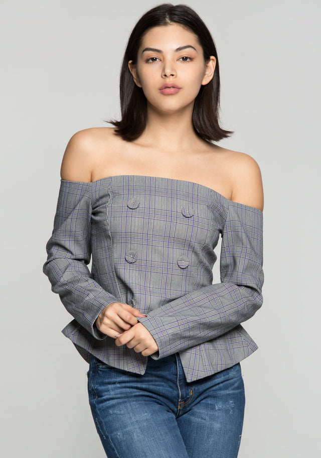 Grey Glen Check Off The Shoulder Top - ownthelooks-Development