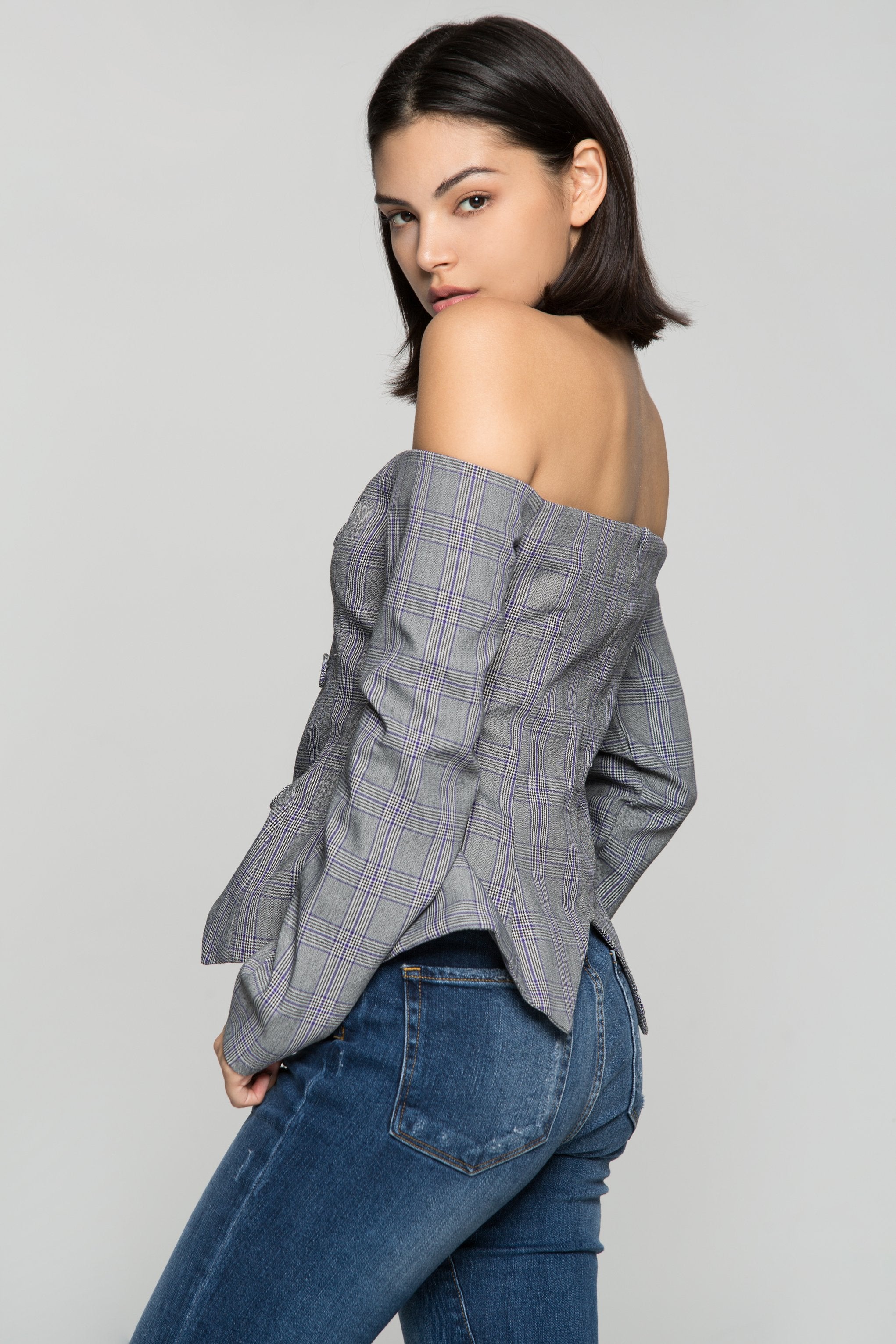 Grey Glen Check Off The Shoulder Top - ownthelooks-Development