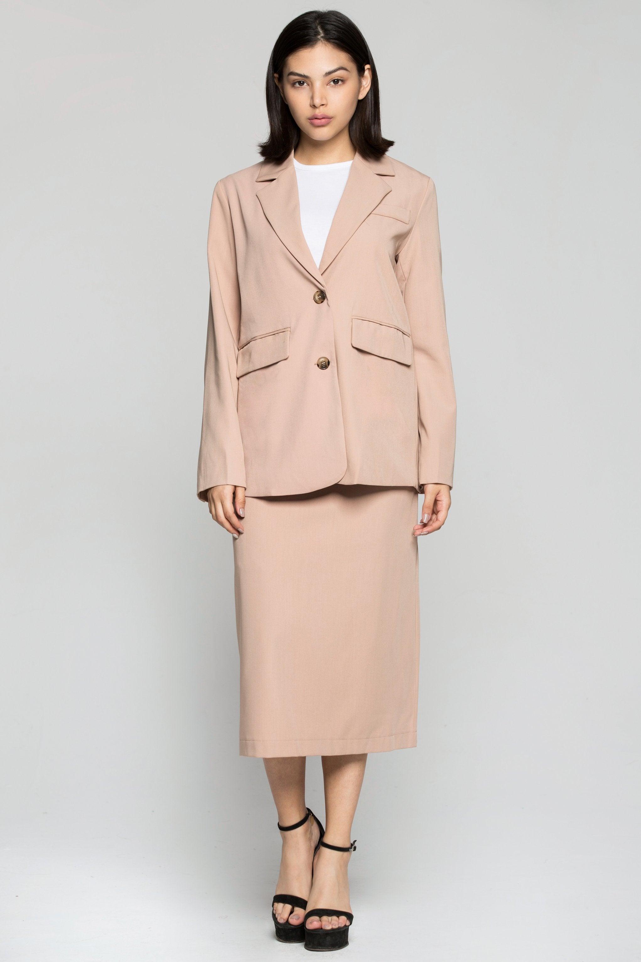 Light Tan Blazer and Skirt Set - ownthelooks-Development