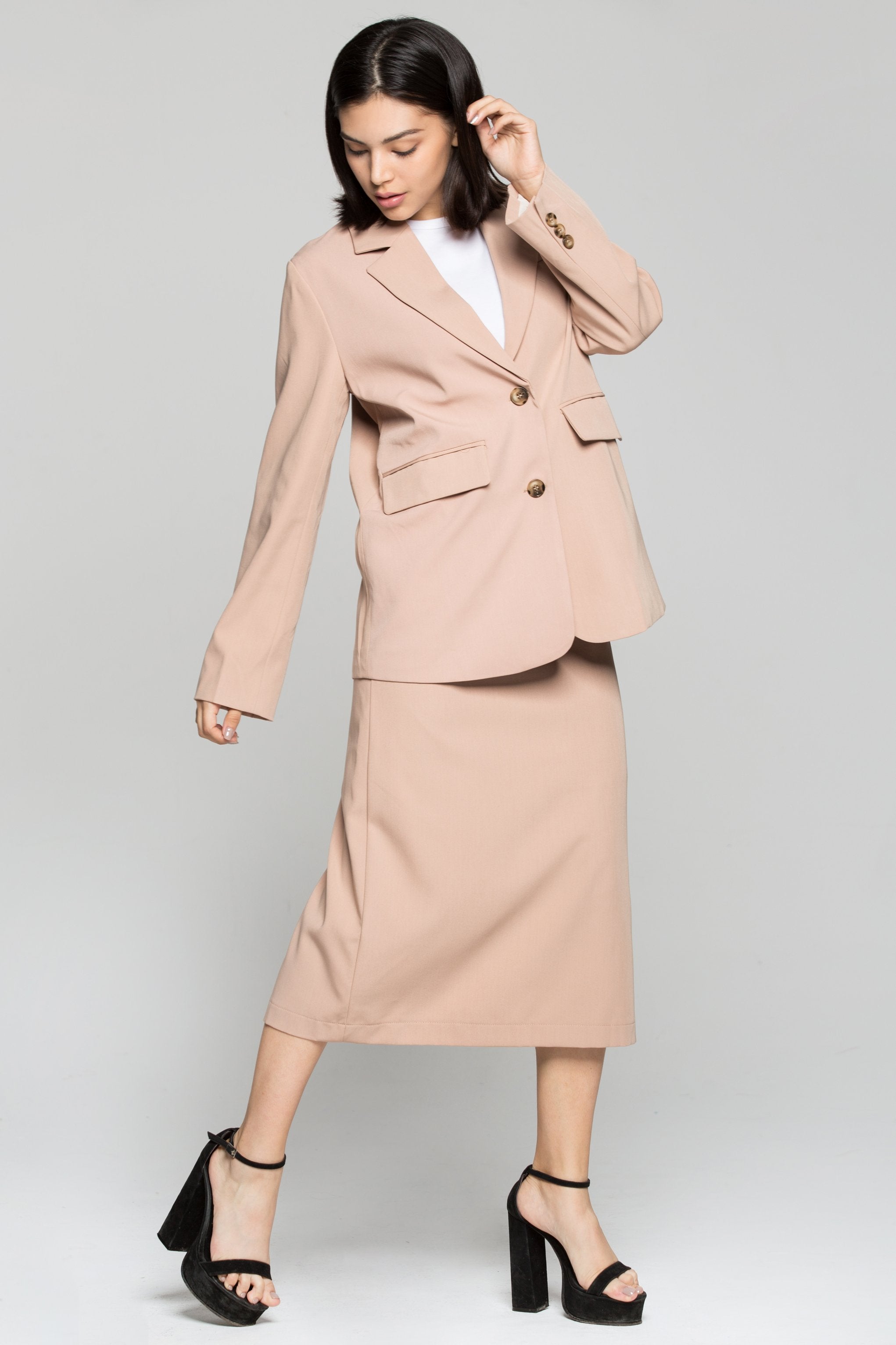 Light Tan Blazer and Skirt Set - ownthelooks-Development