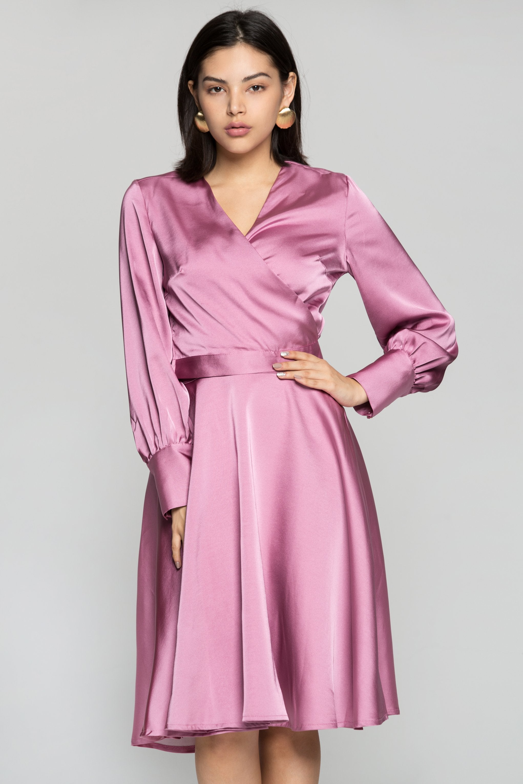 Magenta Pink Silk Midi Dress - ownthelooks-Development