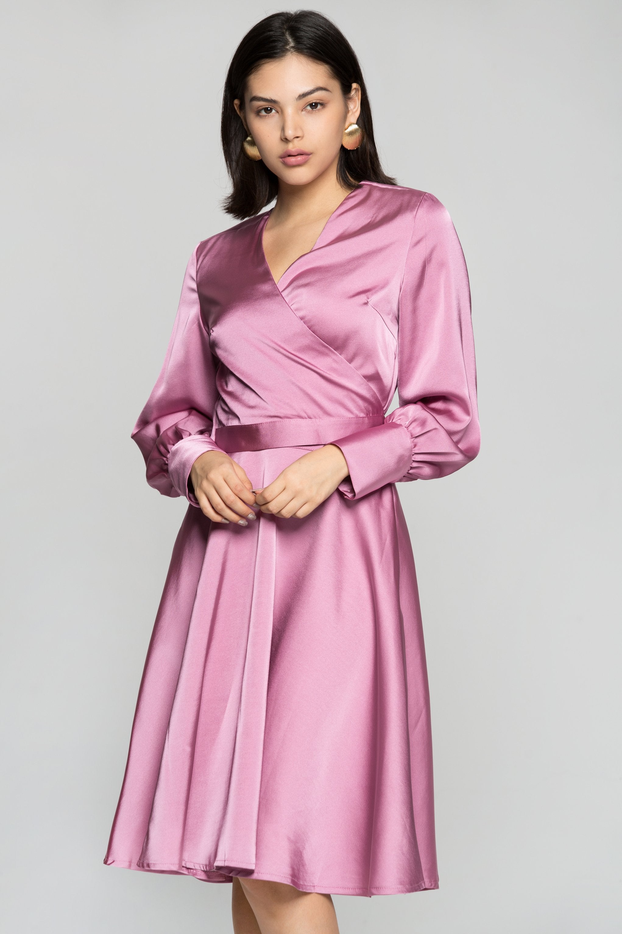 Magenta Pink Silk Midi Dress - ownthelooks-Development