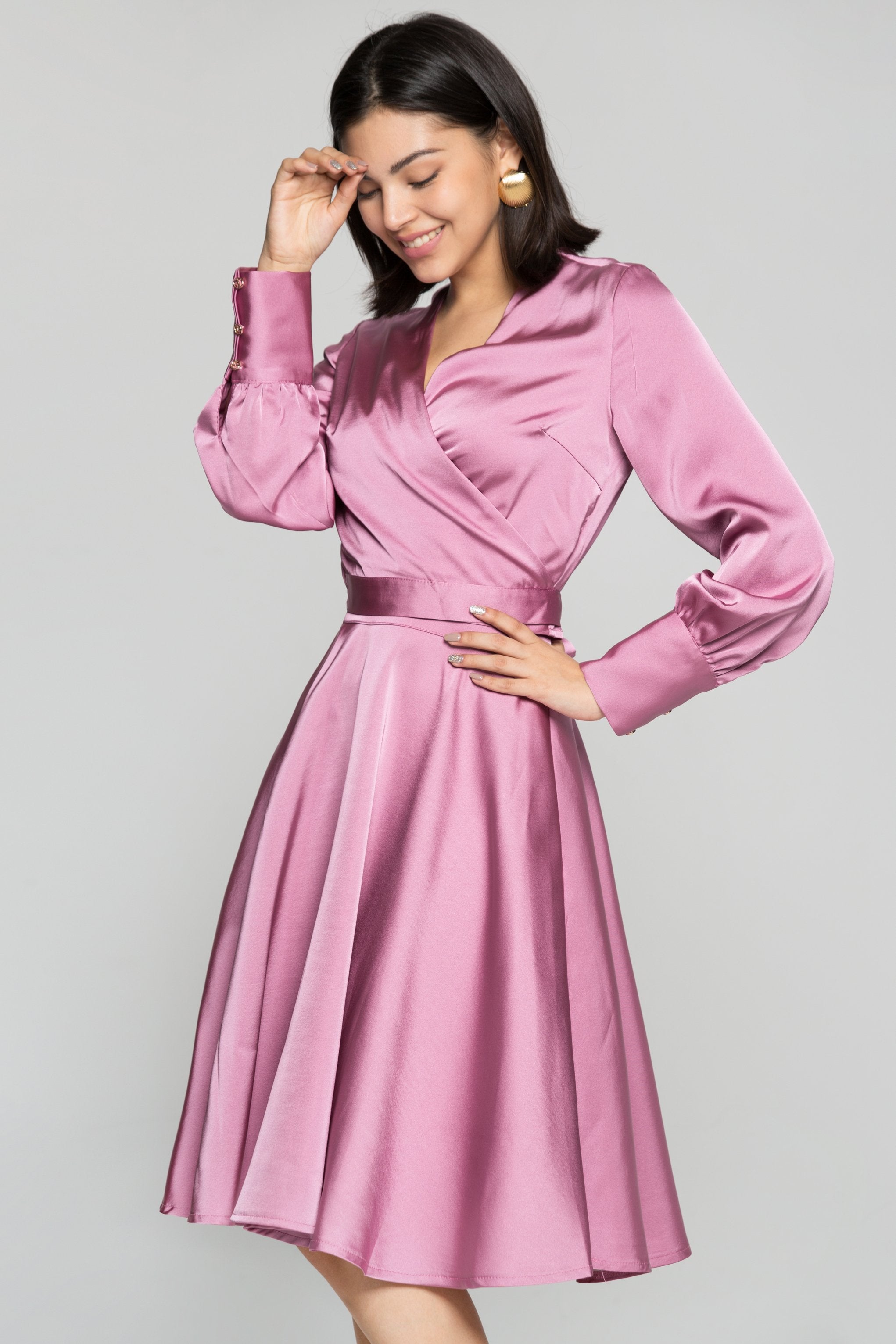 Magenta Pink Silk Midi Dress - ownthelooks-Development