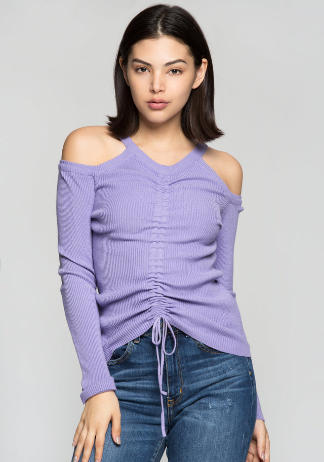 Orchid Purple Cinched Cold Shoulder Top - ownthelooks-Development