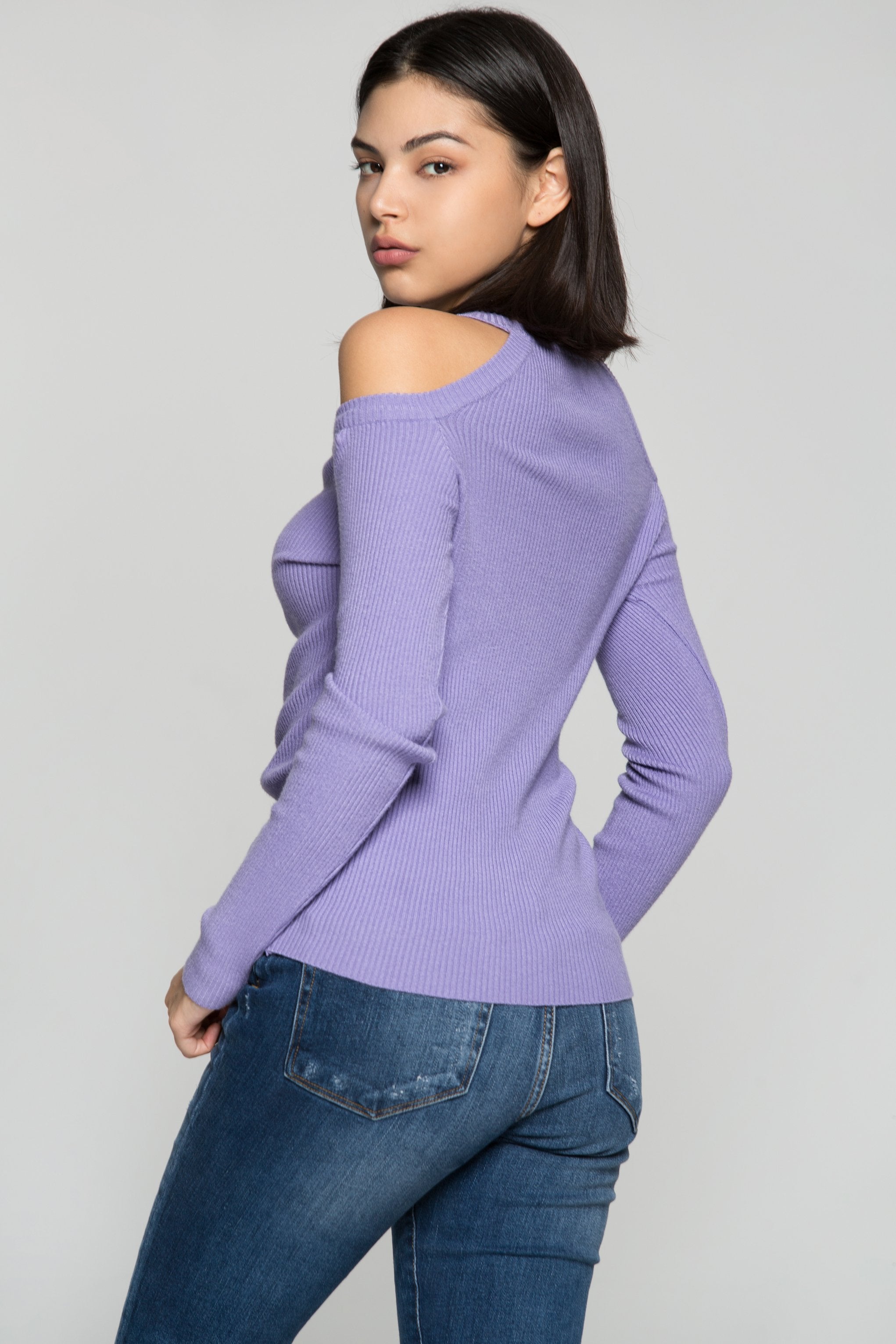 Orchid Purple Cinched Cold Shoulder Top - ownthelooks-Development
