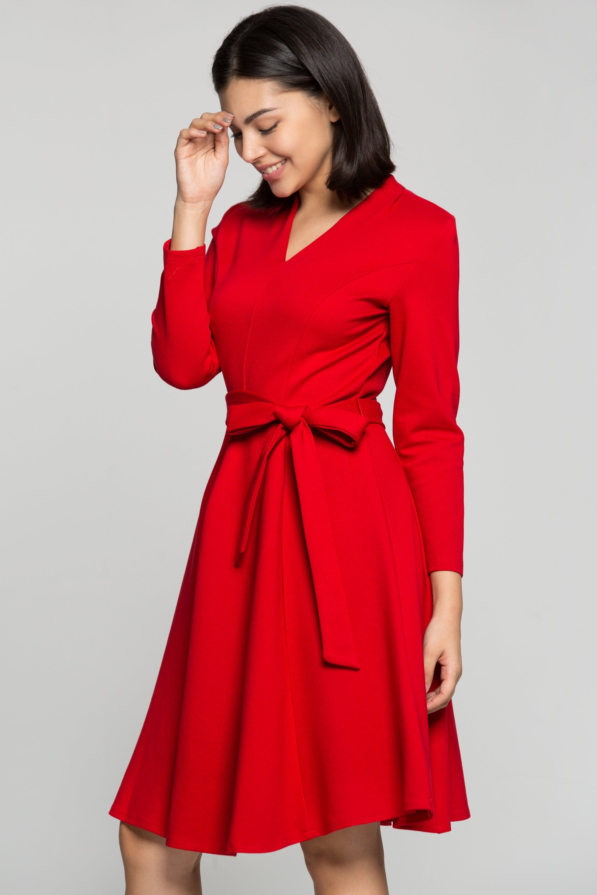 Red Midi Dress with Bow Belt - ownthelooks-Development