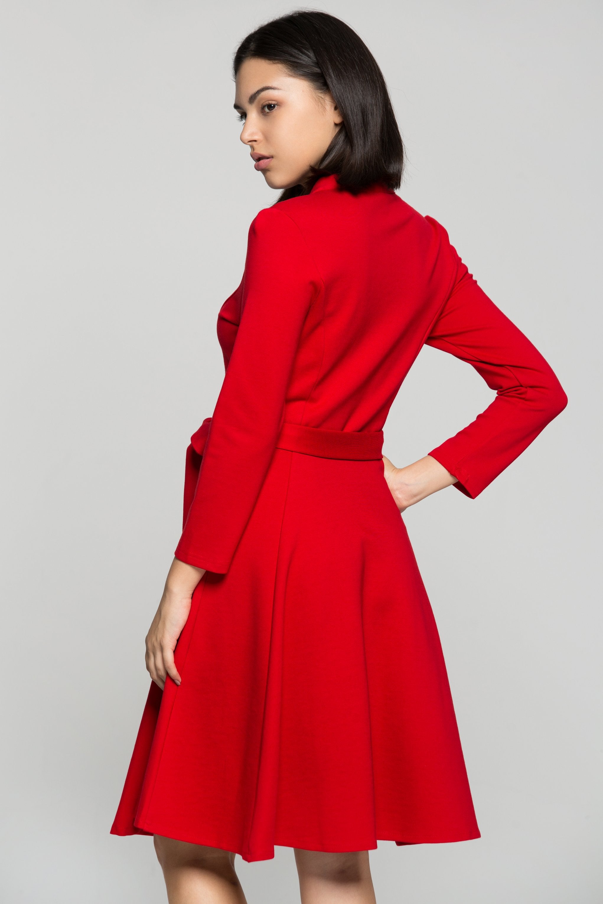 Red Midi Dress with Bow Belt - ownthelooks-Development