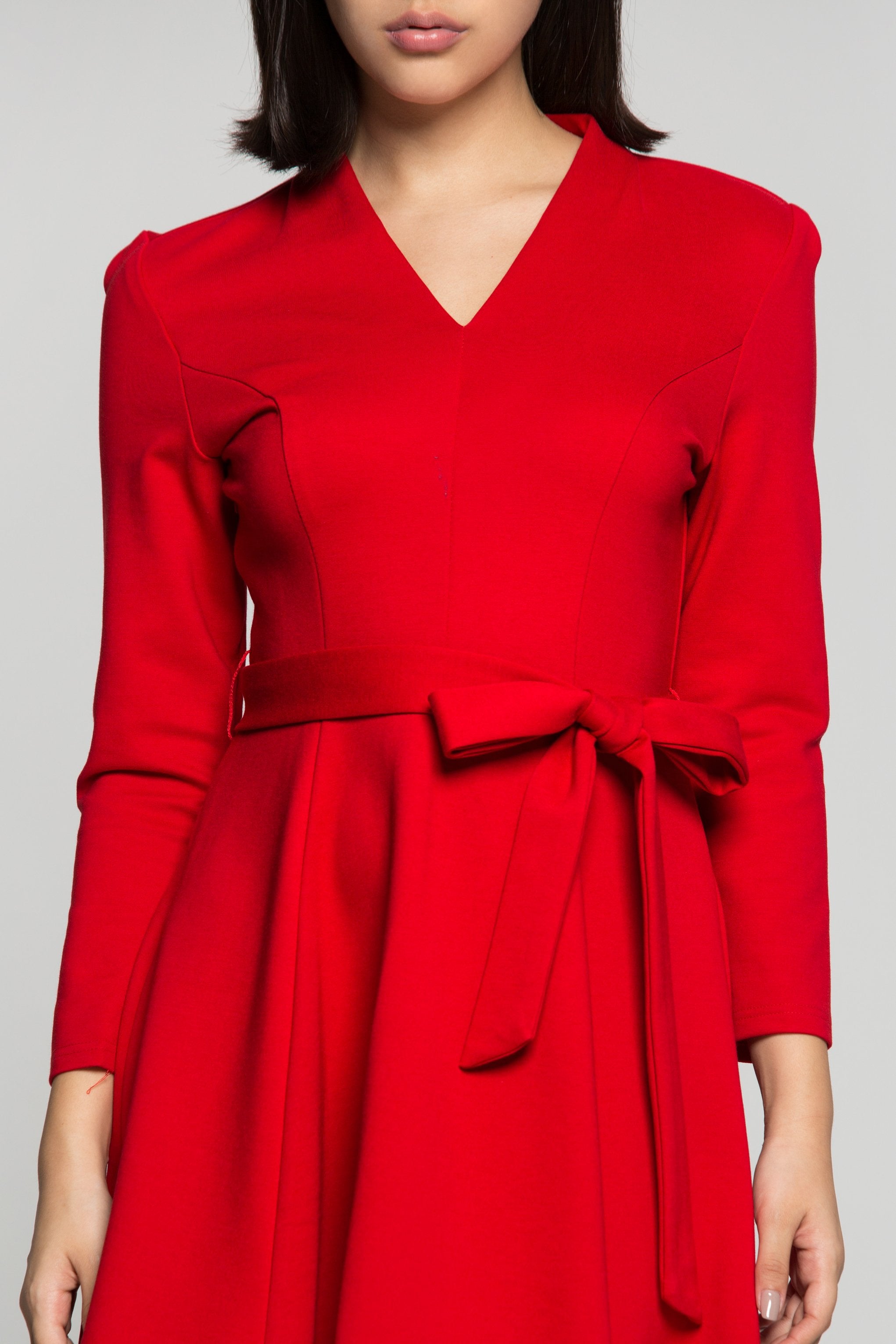 Red Midi Dress with Bow Belt - ownthelooks-Development