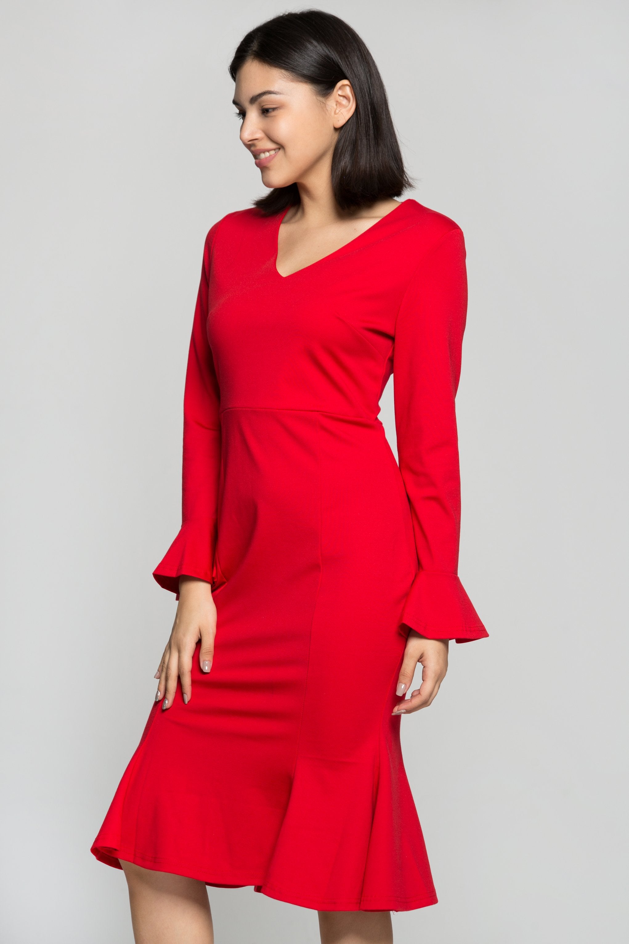 Scarlet Red Mermaid Bodycon Midi Dress - ownthelooks-Development