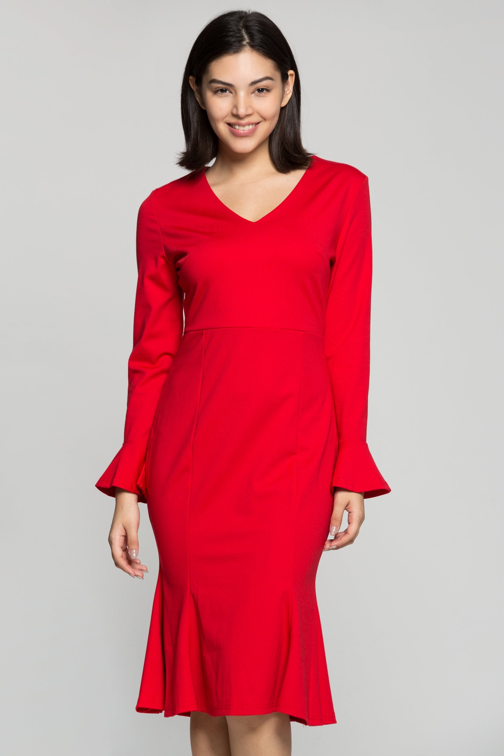 Scarlet Red Mermaid Bodycon Midi Dress - ownthelooks-Development