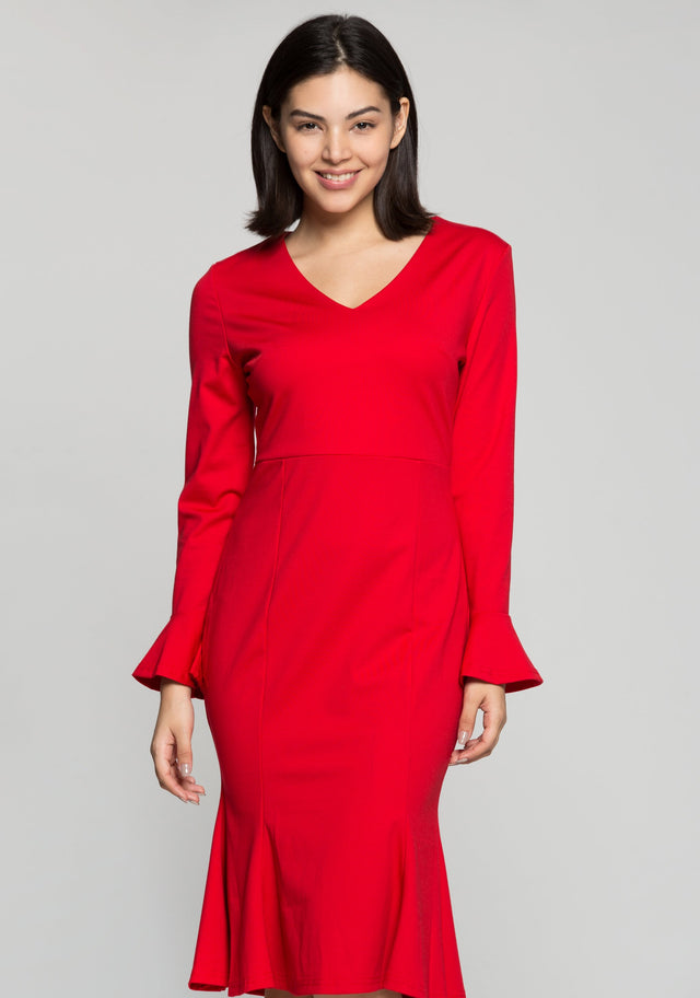 Scarlet Red Mermaid Bodycon Midi Dress - ownthelooks-Development
