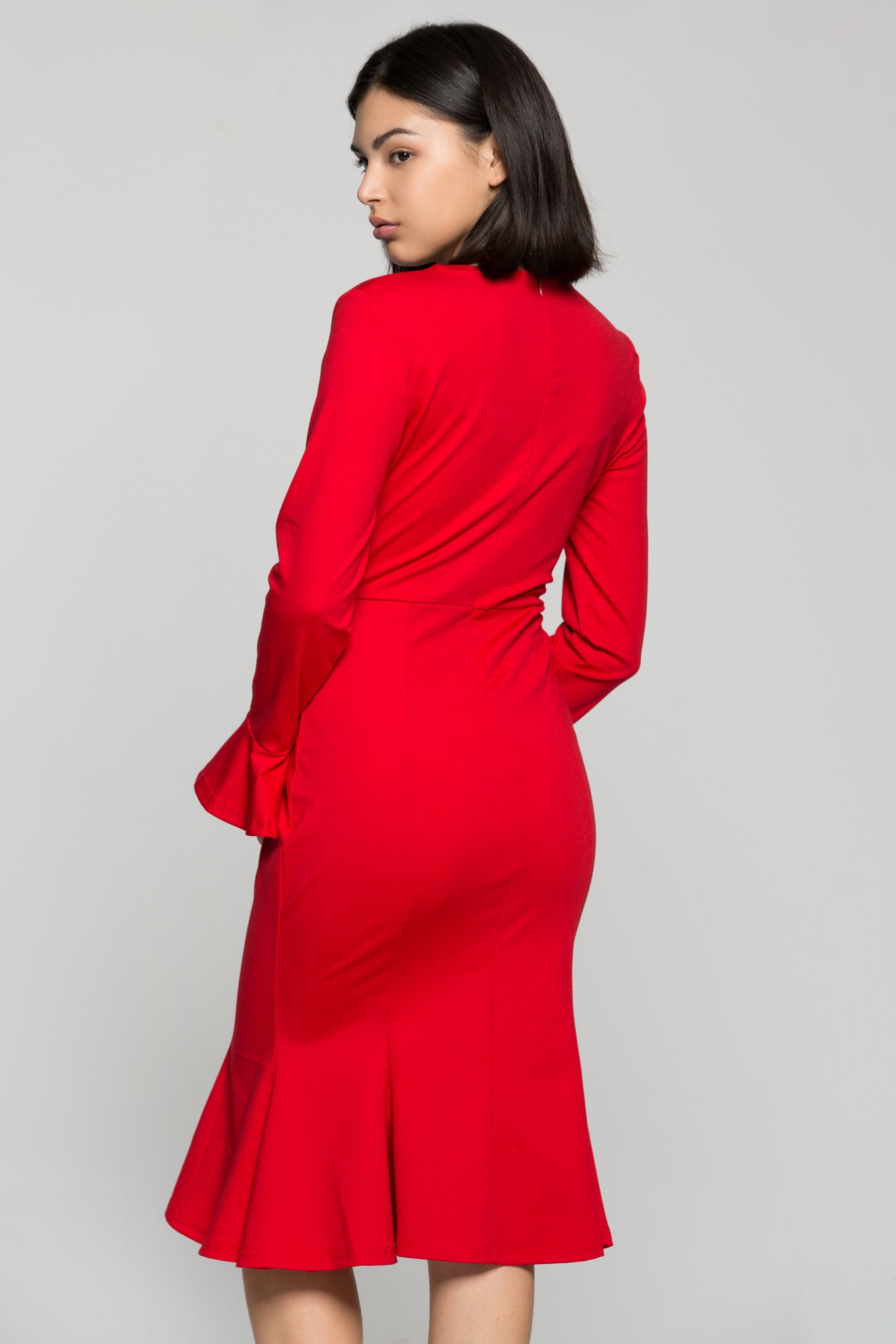 Scarlet Red Mermaid Bodycon Midi Dress - ownthelooks-Development