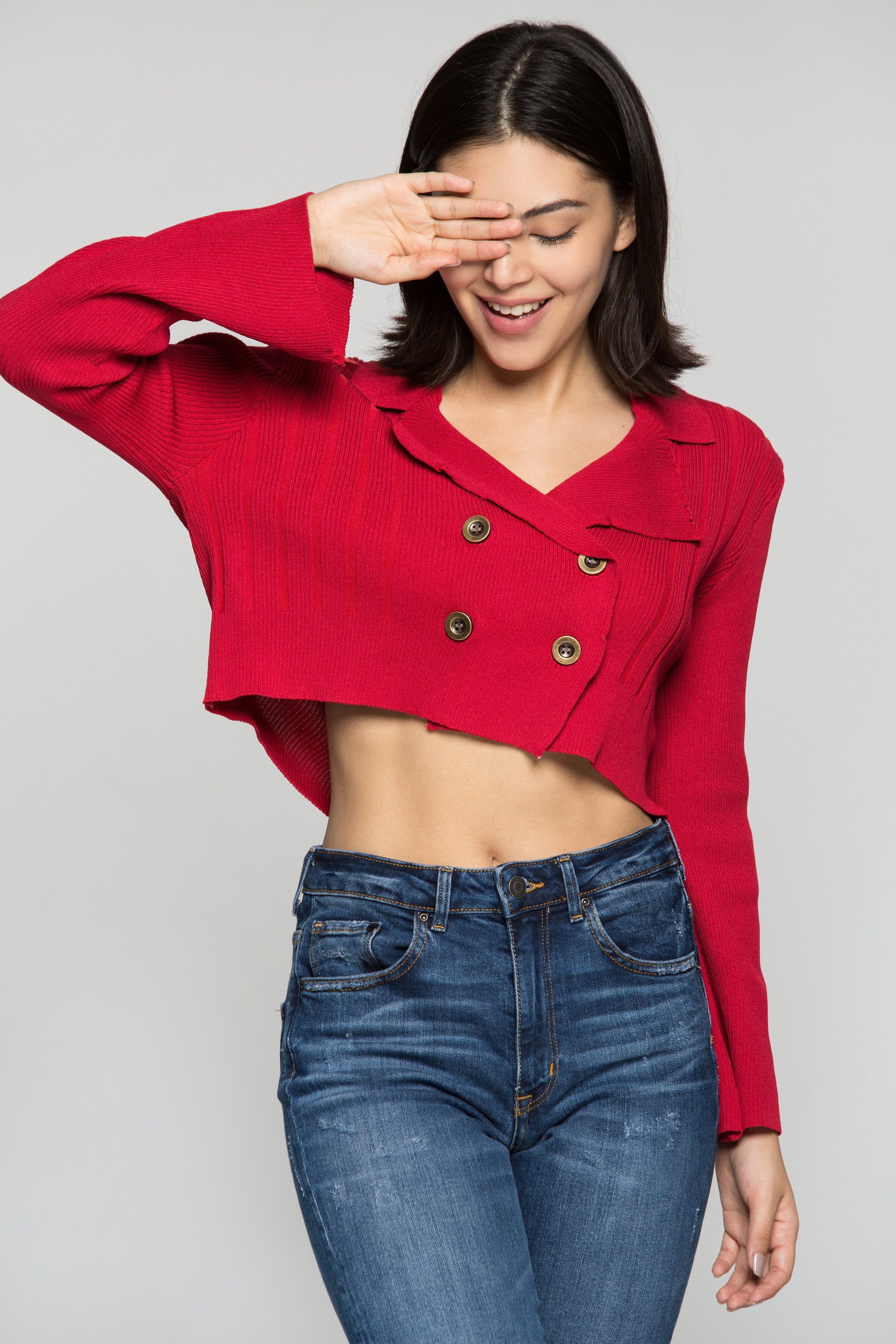 Scarlet Red Tailored Cropped Jacket - ownthelooks-Development