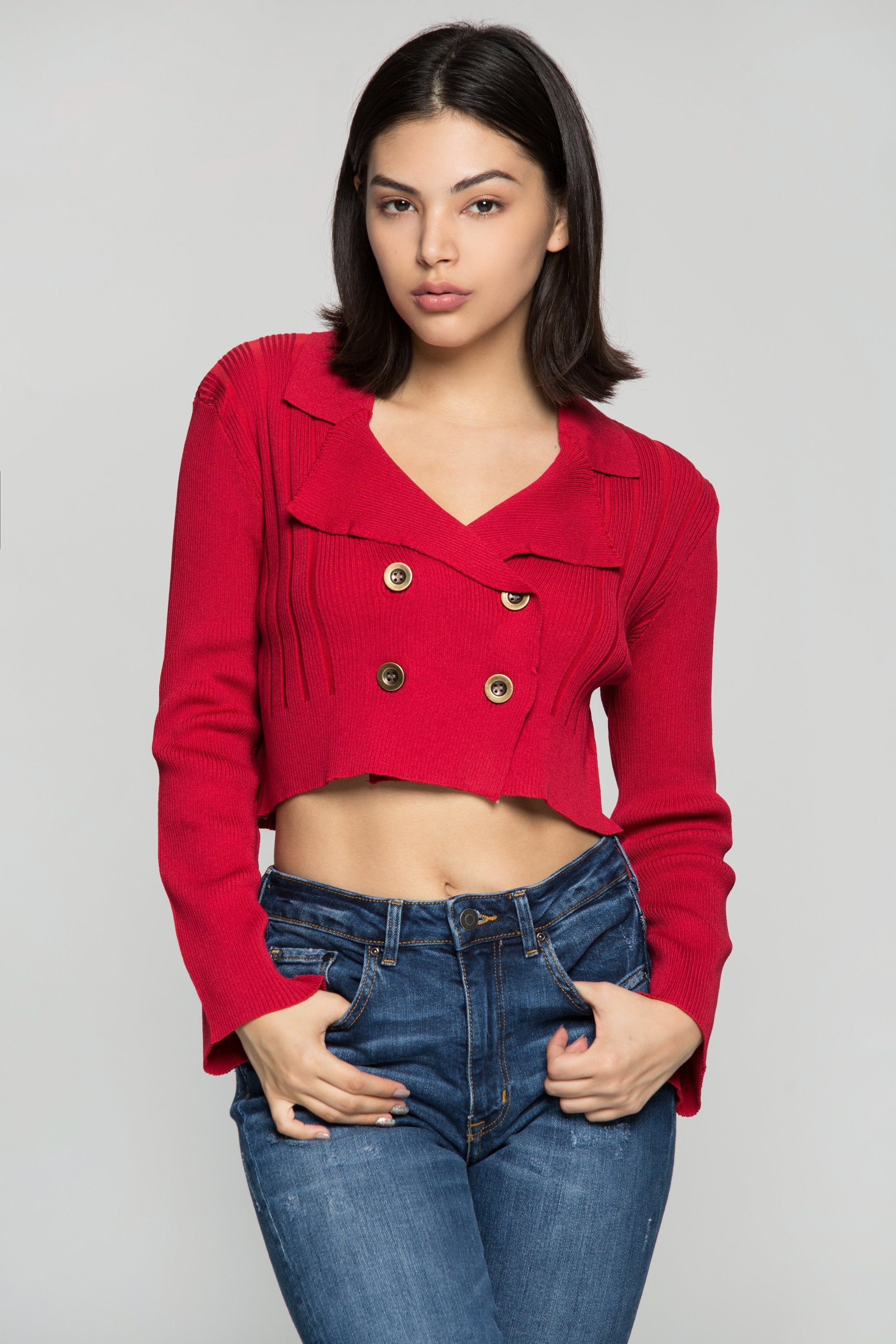 Scarlet Red Tailored Cropped Jacket - ownthelooks-Development